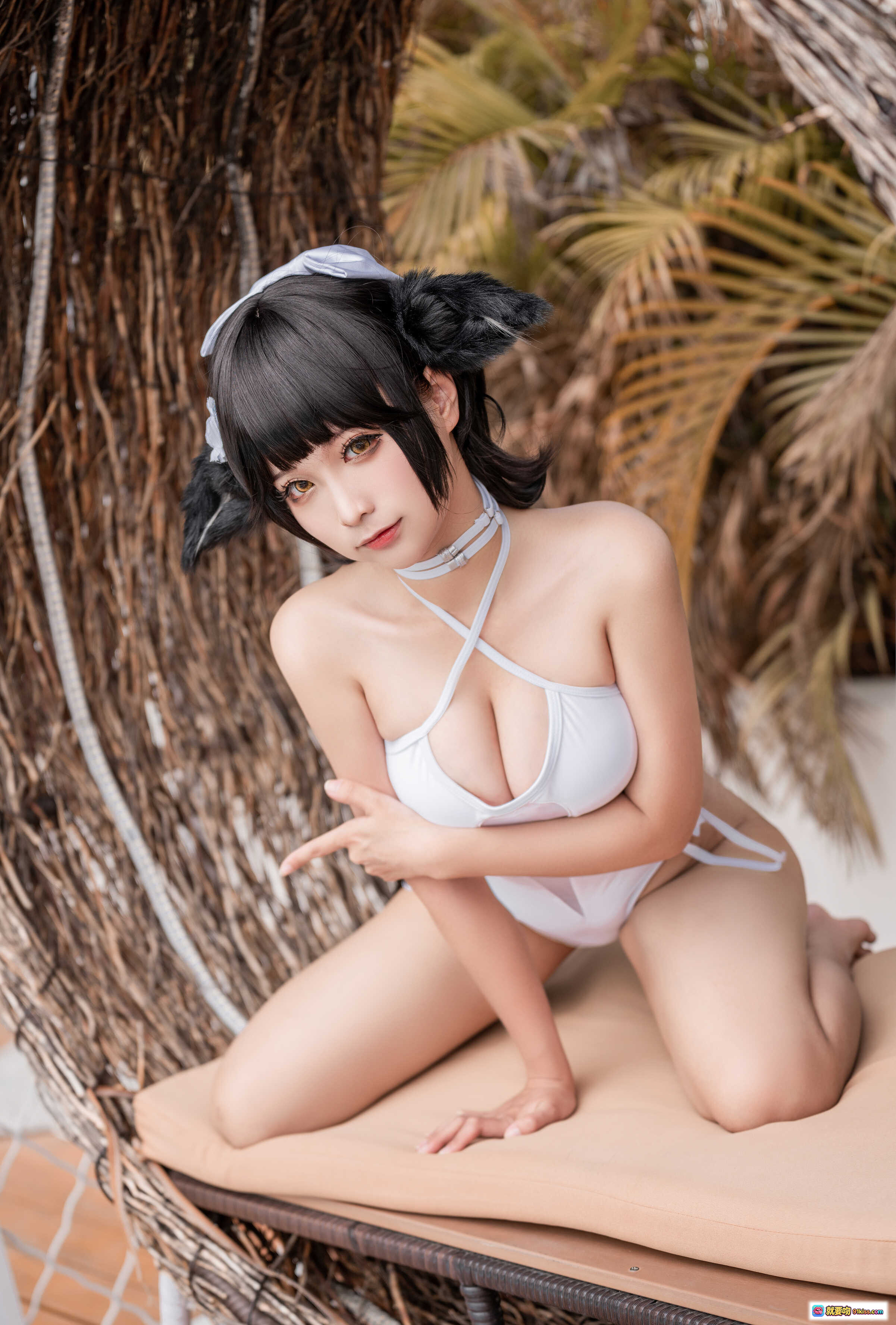 图片[7] - 蠢沫沫NO.141高雄獒泳装写真40P 白色比基尼猫耳女仆风户外藤椅美臀特写 - 就要吻