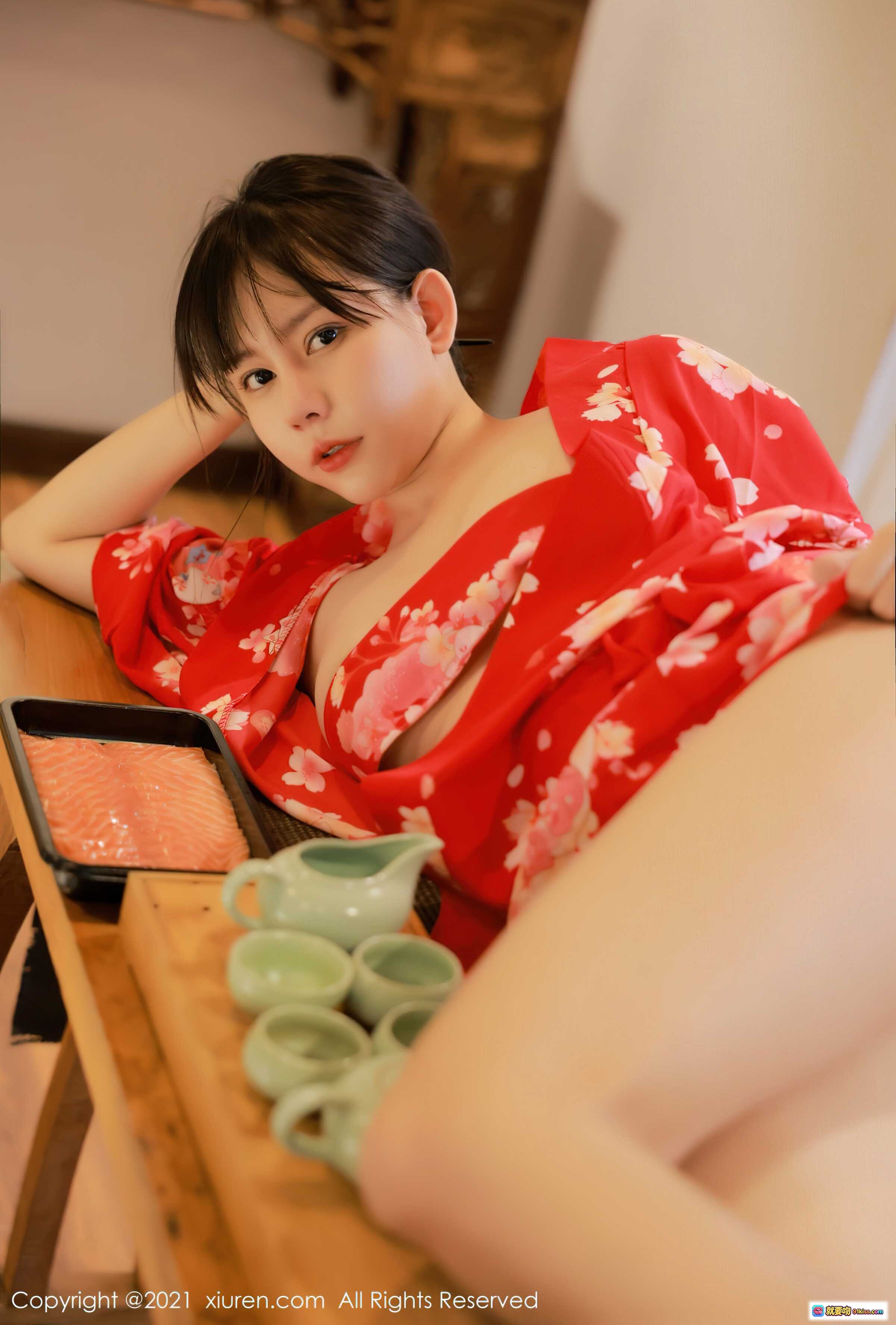 图片[7] - 韩希蕾红樱和服写真 | 秀人网2021.10.14 No.4063 | 茶道场景性感私房照 | 木质桌台日系风情 - 就要吻