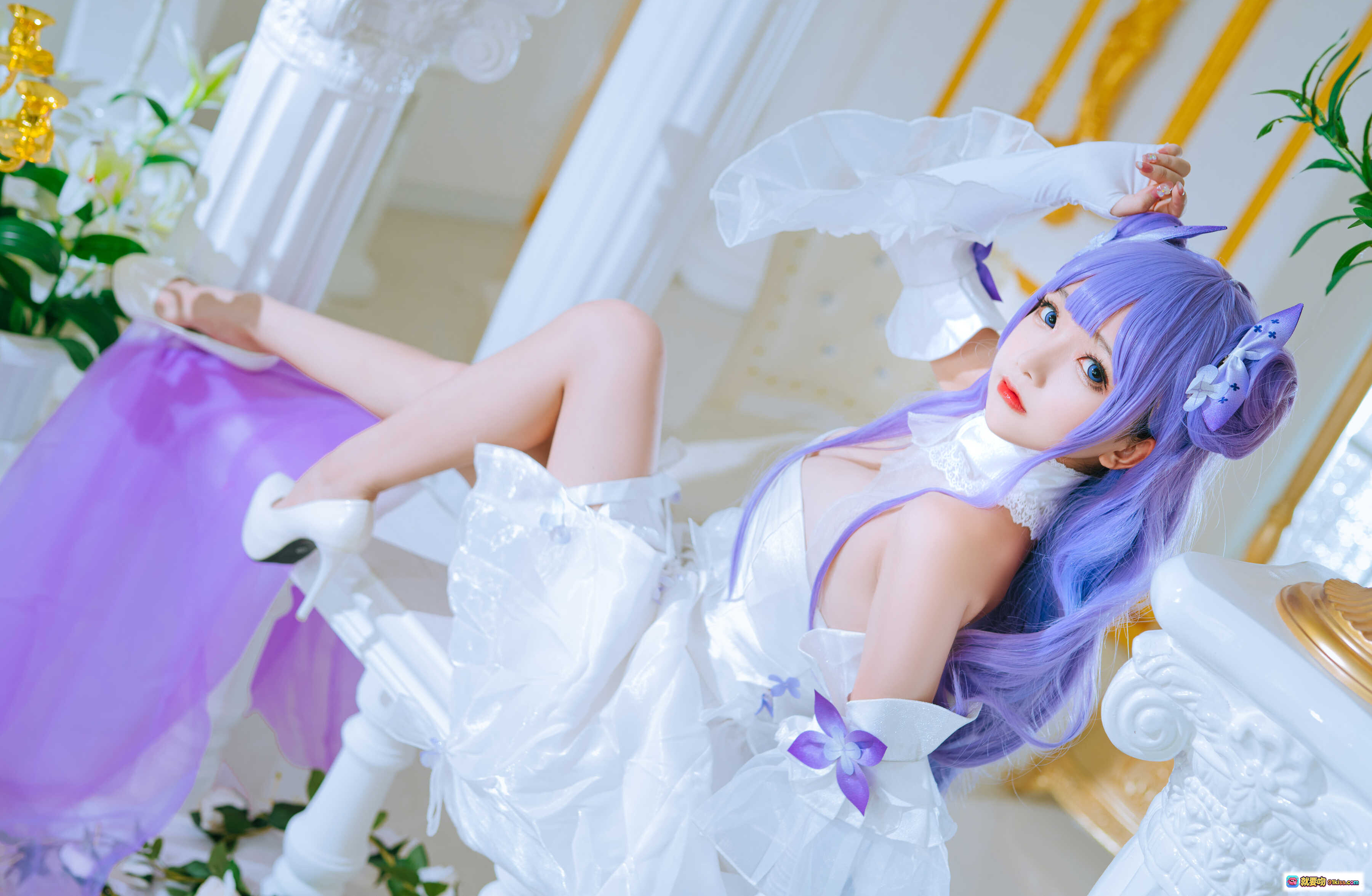 图片[7] - 日奈娇NO.033独角兽兵装Cosplay写真｜紫色长发白裙少女｜华丽宫廷风场景｜精致蕾丝装饰｜高跟鞋美腿特写｜42P高清图集 - 就要吻