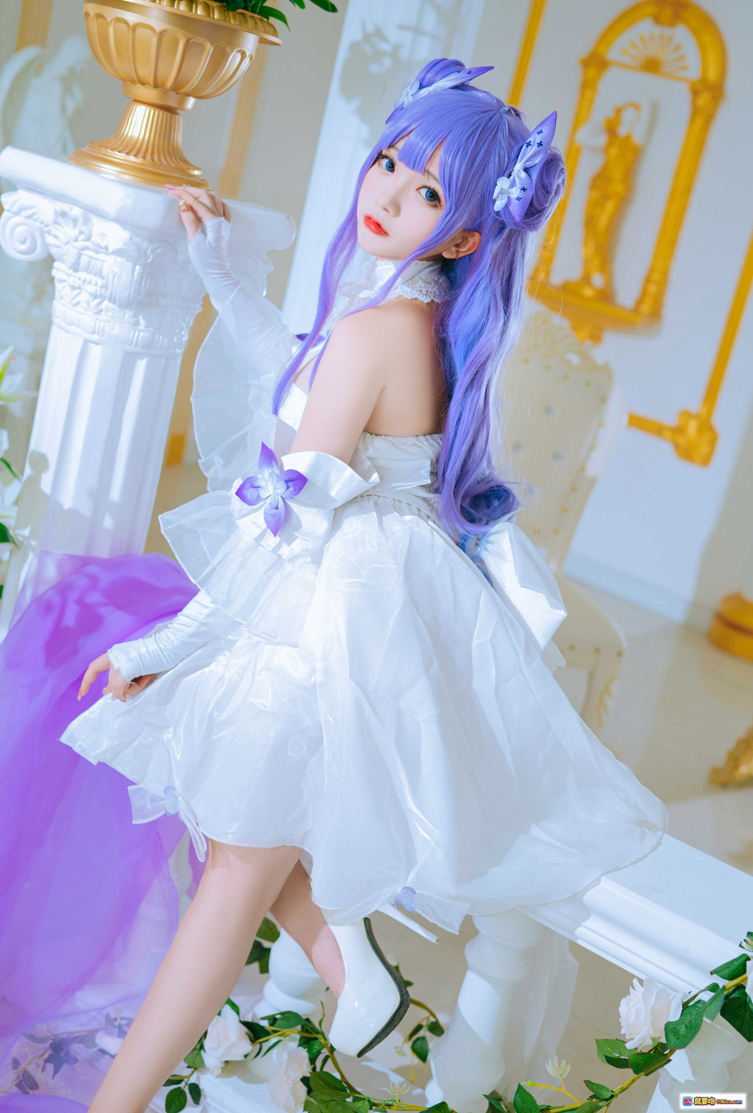 图片[6] - 日奈娇NO.033独角兽兵装Cosplay写真｜紫色长发白裙少女｜华丽宫廷风场景｜精致蕾丝装饰｜高跟鞋美腿特写｜42P高清图集 - 就要吻