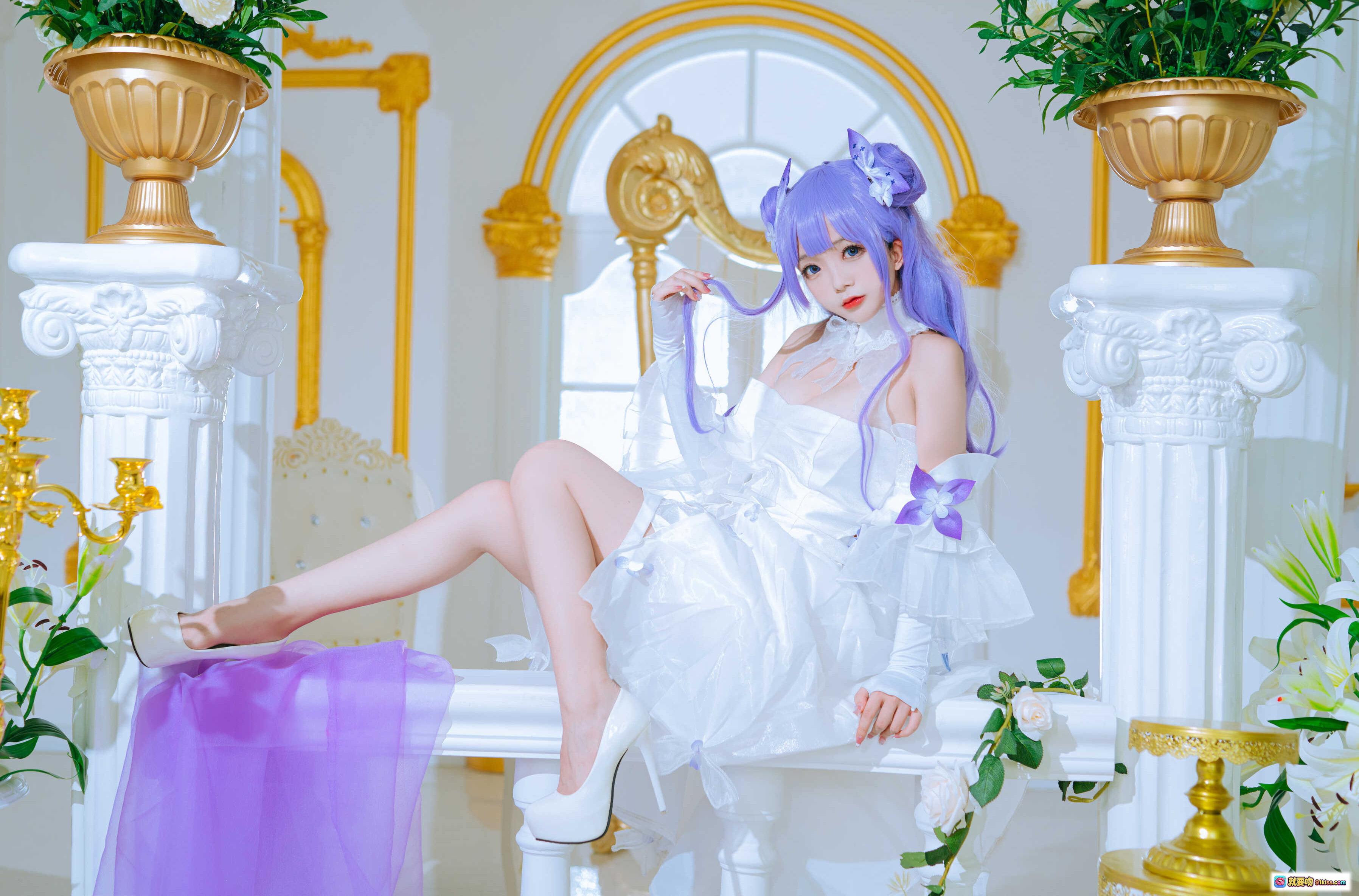 图片[9] - 日奈娇NO.033独角兽兵装Cosplay写真｜紫色长发白裙少女｜华丽宫廷风场景｜精致蕾丝装饰｜高跟鞋美腿特写｜42P高清图集 - 就要吻