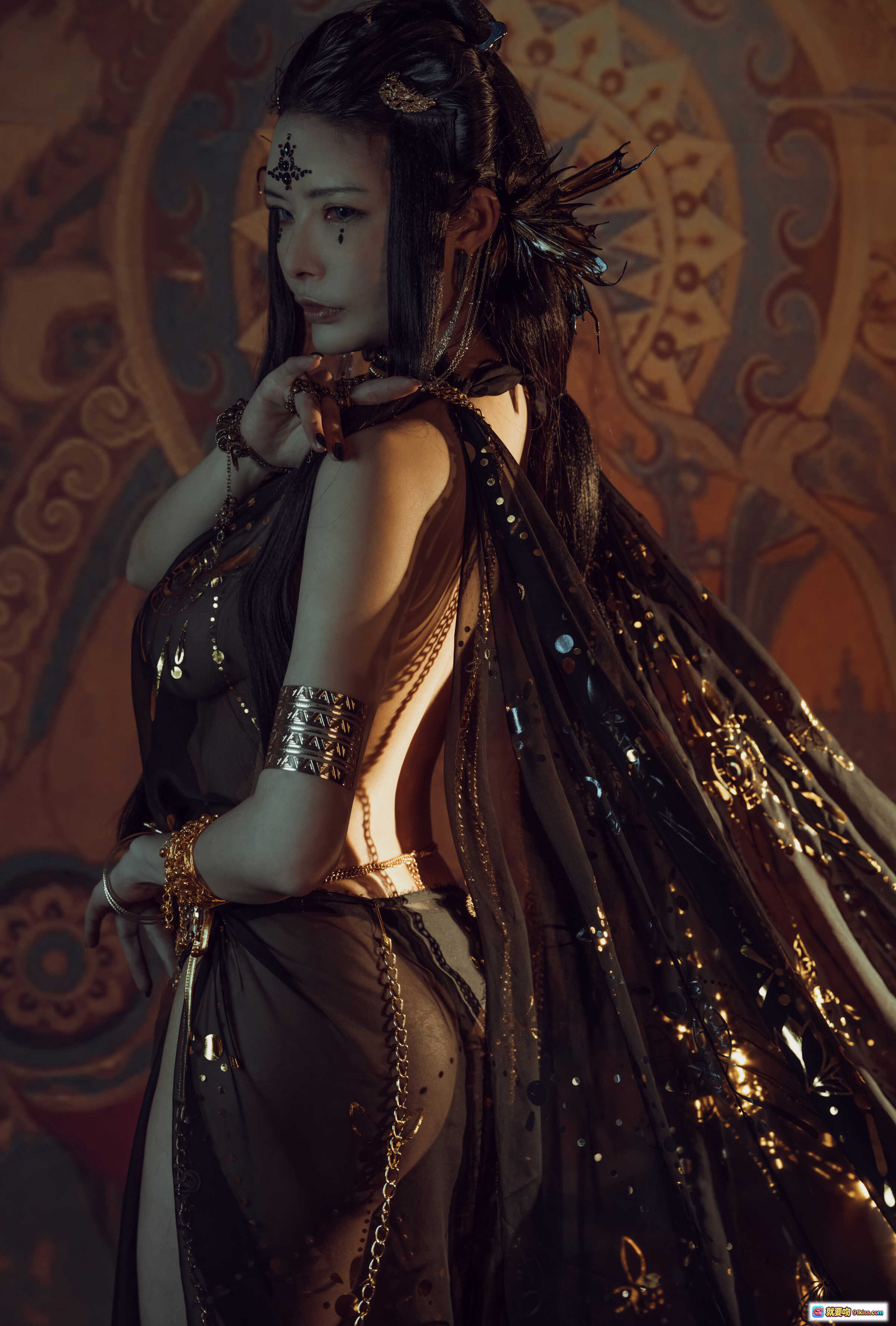 图片[3] - 秋和柯基NO.059黑敦煌写真｜神秘异域风·金色饰品·古典美人体态·敦煌壁画背景·43P高清图集 - 就要吻
