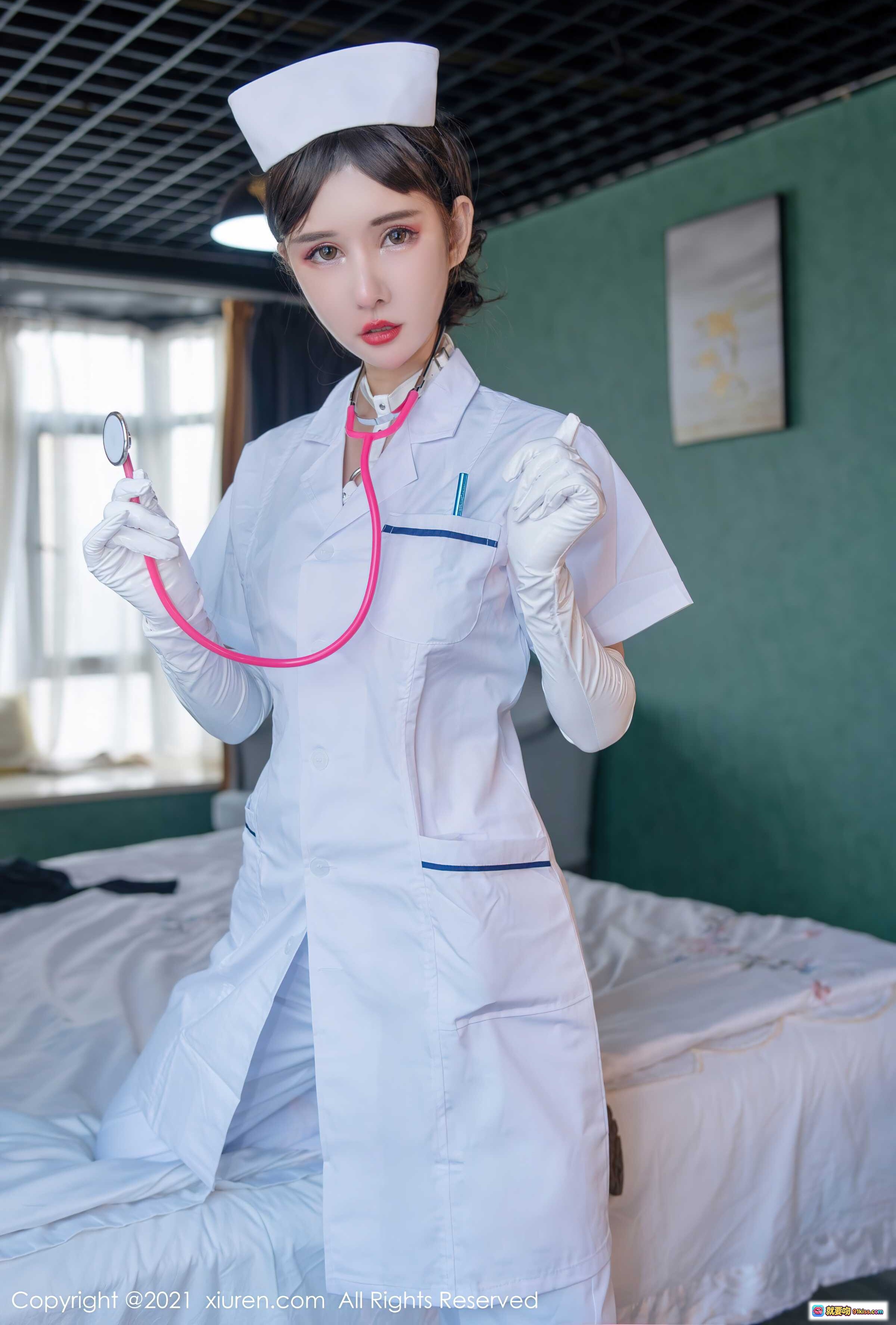 图片[8] - 夏沫沫护士装写真 | 白色制服长手套樱花背景 | XIUREN秀人网2021.11.09 No.4187 - 就要吻