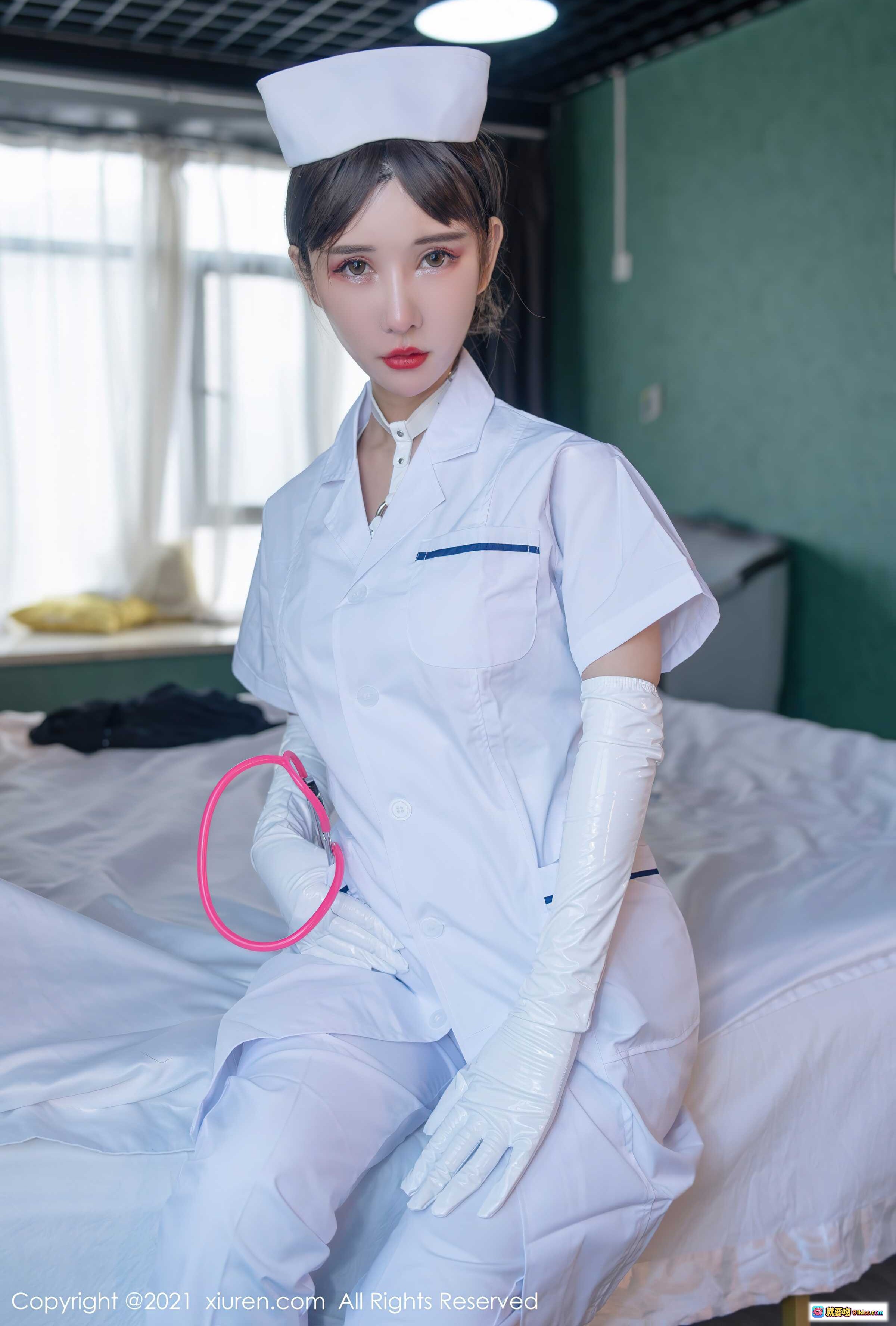 图片[6] - 夏沫沫护士装写真 | 白色制服长手套樱花背景 | XIUREN秀人网2021.11.09 No.4187 - 就要吻