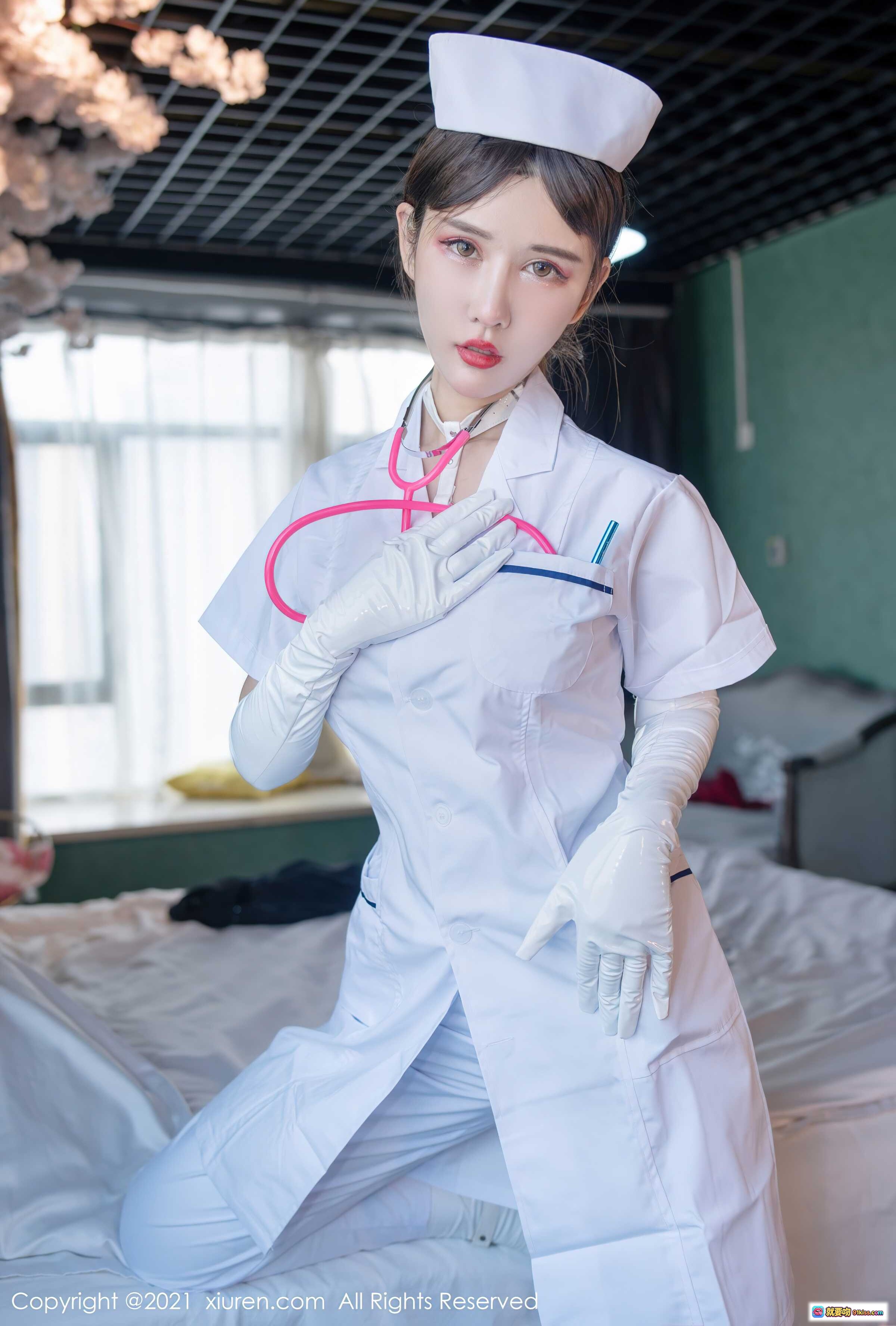 图片[10] - 夏沫沫护士装写真 | 白色制服长手套樱花背景 | XIUREN秀人网2021.11.09 No.4187 - 就要吻