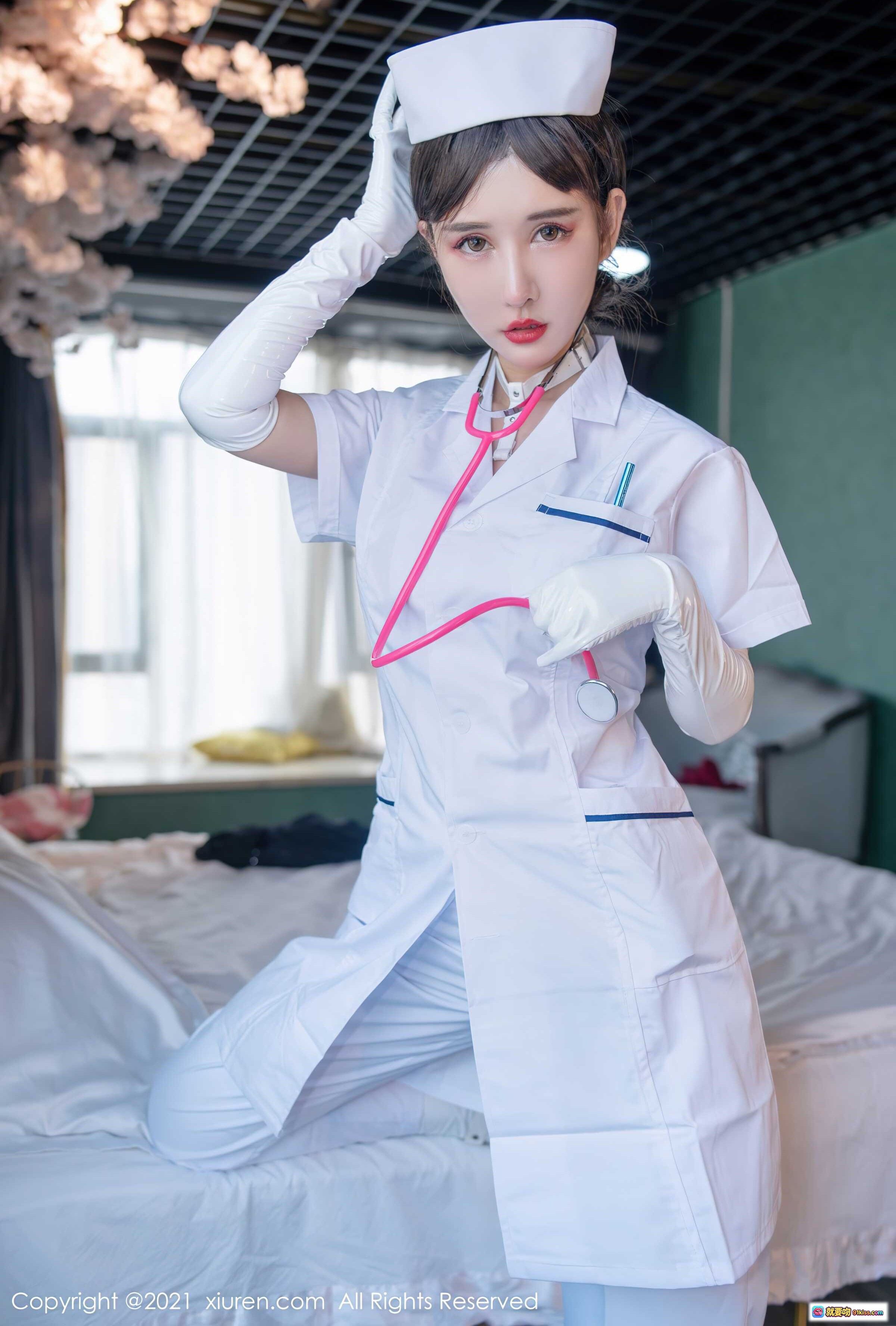 图片[9] - 夏沫沫护士装写真 | 白色制服长手套樱花背景 | XIUREN秀人网2021.11.09 No.4187 - 就要吻