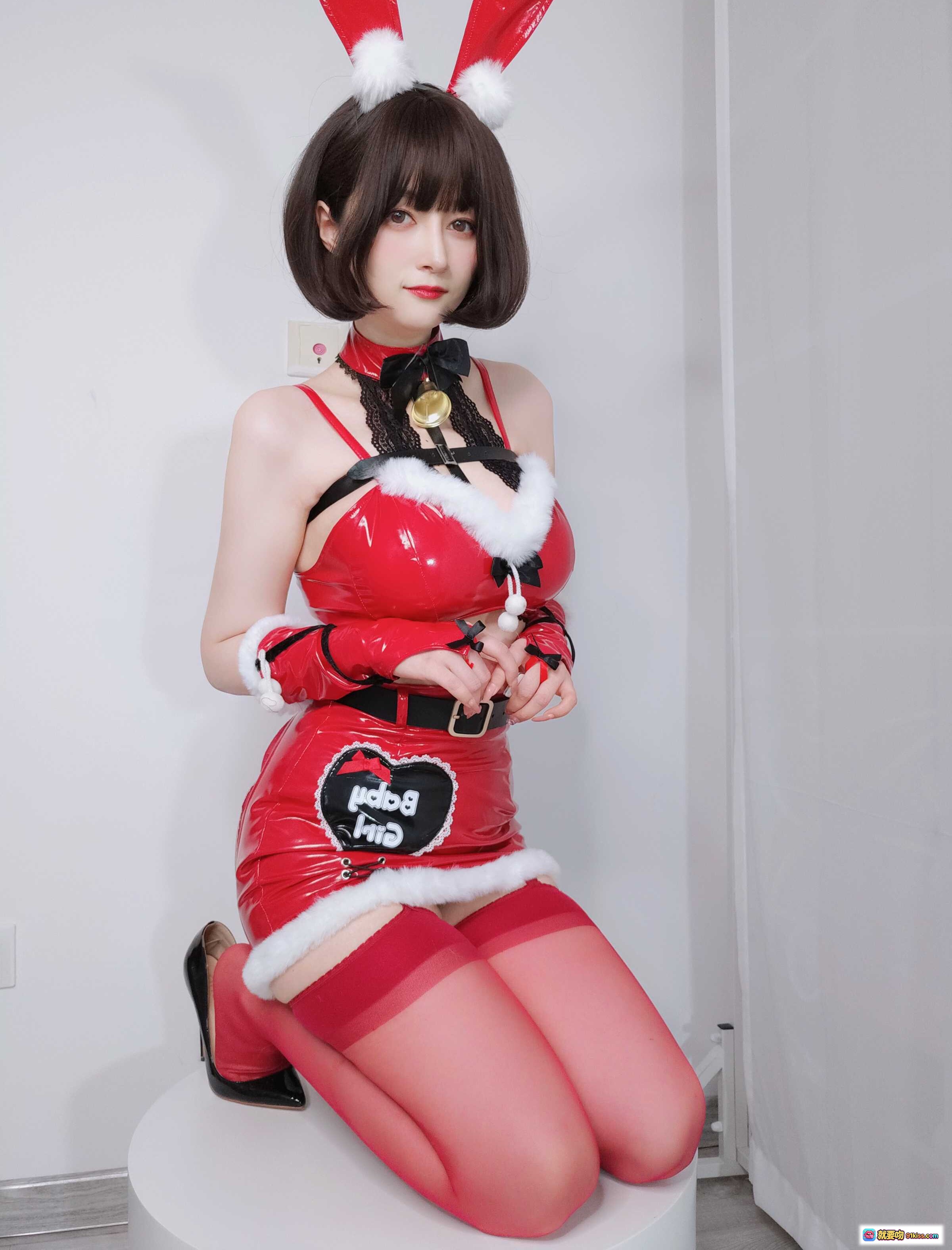 图片[8] - 圣诞兔女郎写真 | 红色皮质兔耳装+蕾丝内衣+高跟黑靴 | 白银81 NO.094 12月会员合集 12-23 - 就要吻