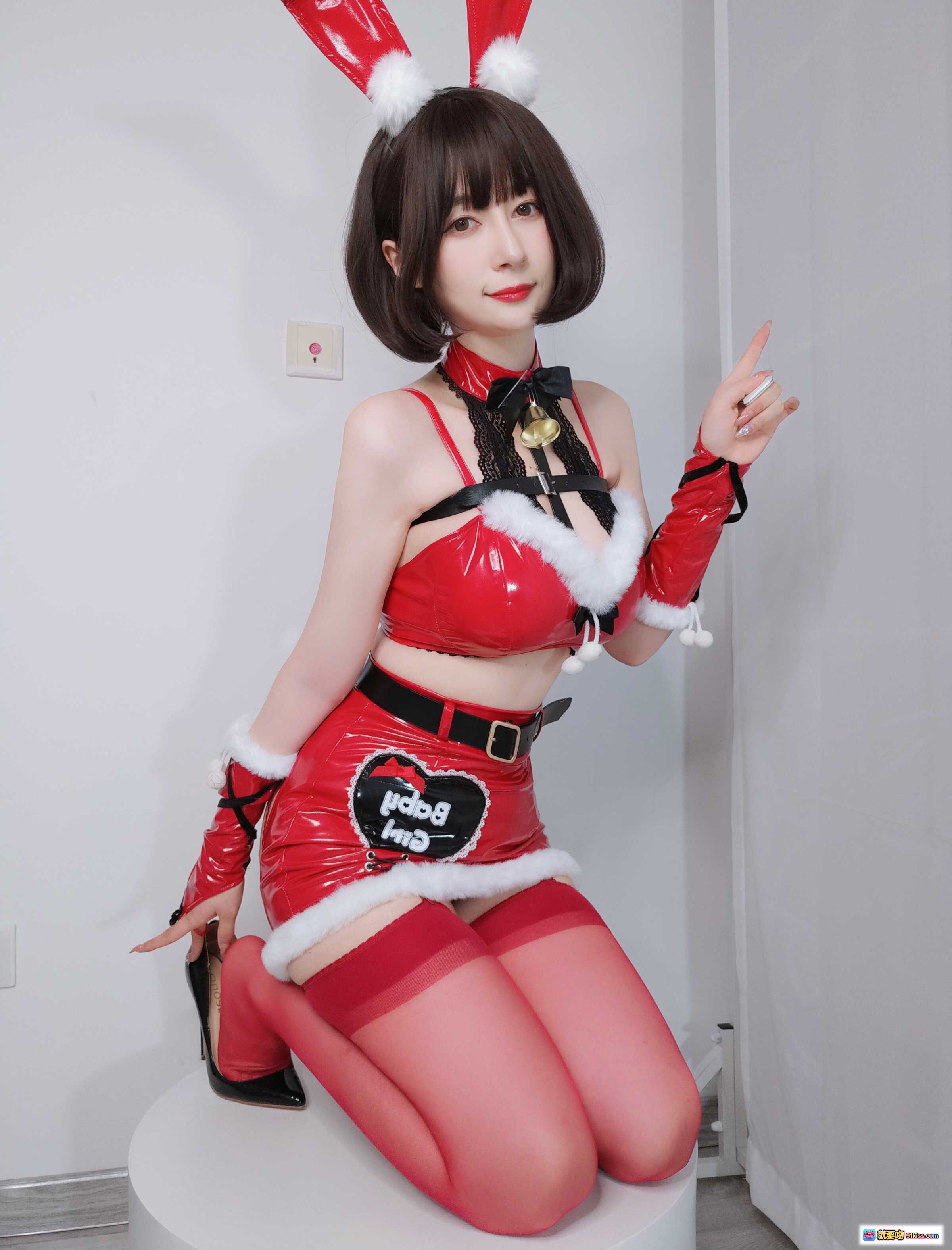图片[9] - 圣诞兔女郎写真 | 红色皮质兔耳装+蕾丝内衣+高跟黑靴 | 白银81 NO.094 12月会员合集 12-23 - 就要吻