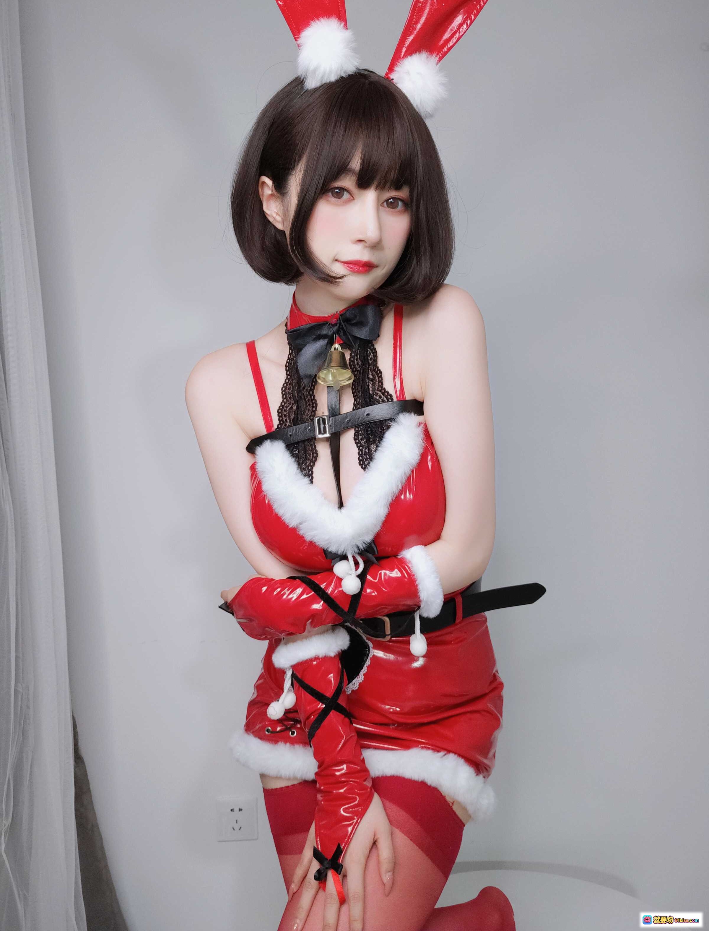 图片[10] - 圣诞兔女郎写真 | 红色皮质兔耳装+蕾丝内衣+高跟黑靴 | 白银81 NO.094 12月会员合集 12-23 - 就要吻