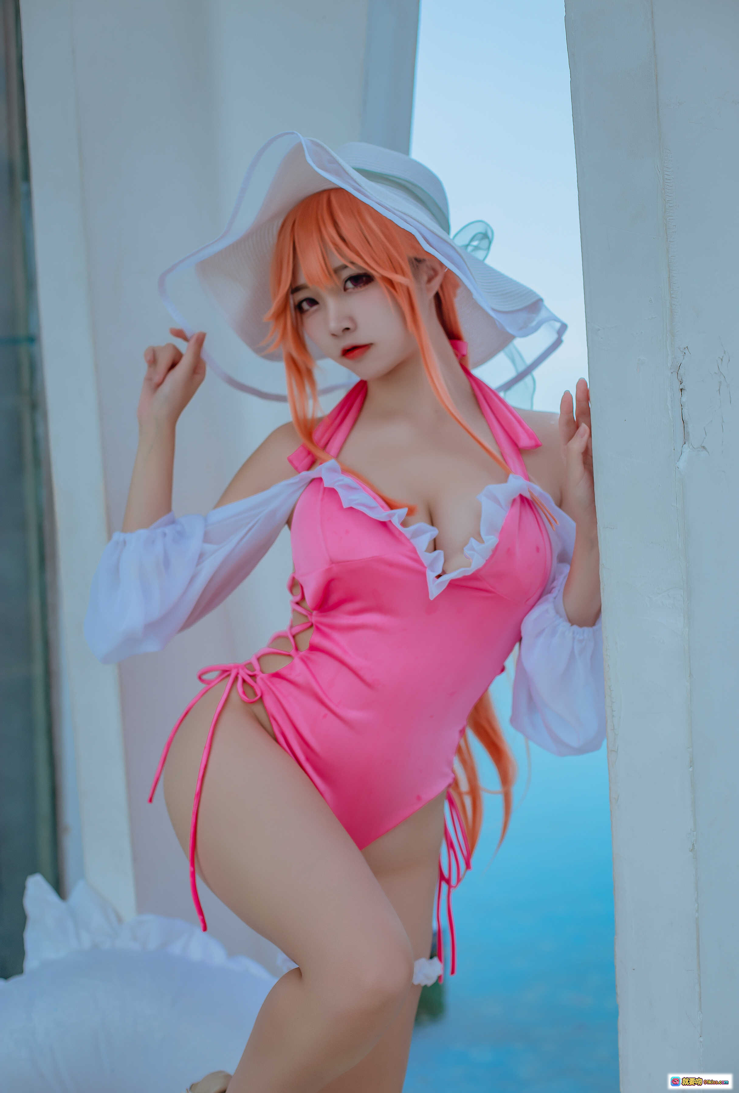 图片[9] - 二佐Nisa NO.111 碧蓝黎塞留泳装写真｜粉色比基尼+白色薄纱外套+泳池边性感造型 [9P] - 就要吻