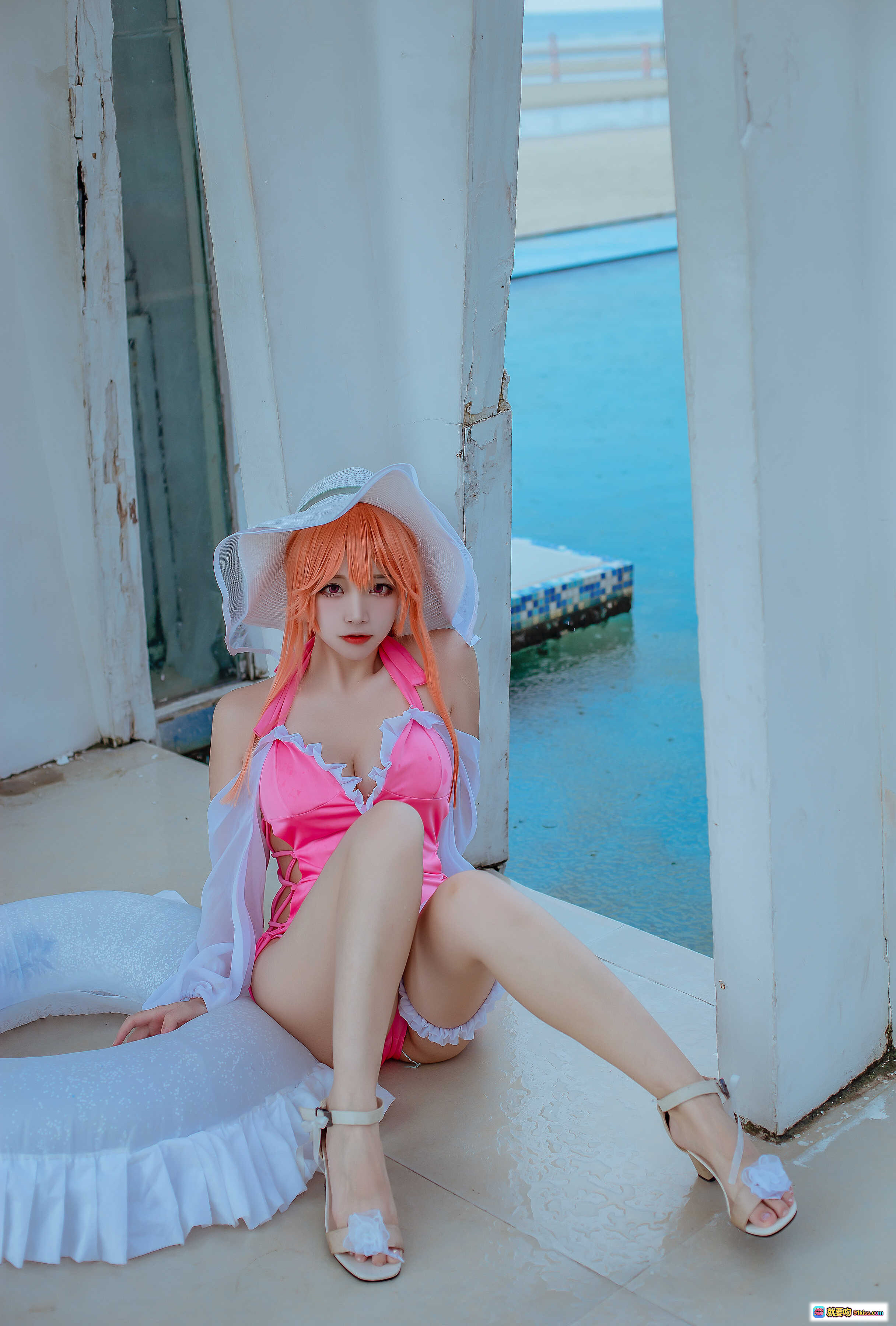 图片[3] - 二佐Nisa NO.111 碧蓝黎塞留泳装写真｜粉色比基尼+白色薄纱外套+泳池边性感造型 [9P] - 就要吻