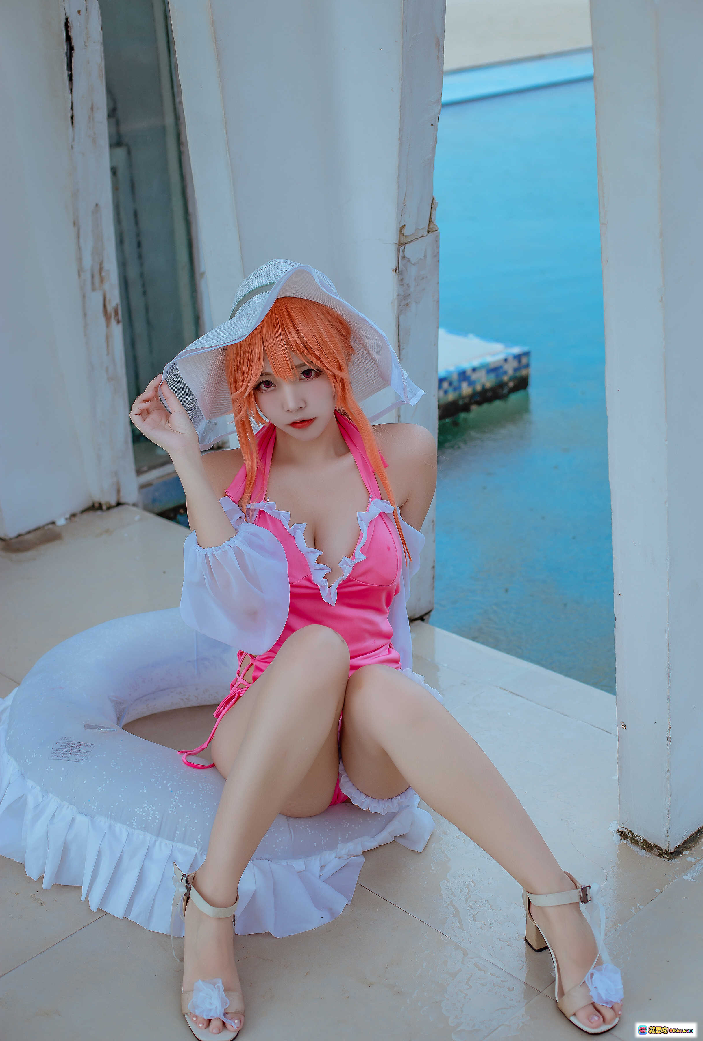 图片[4] - 二佐Nisa NO.111 碧蓝黎塞留泳装写真｜粉色比基尼+白色薄纱外套+泳池边性感造型 [9P] - 就要吻