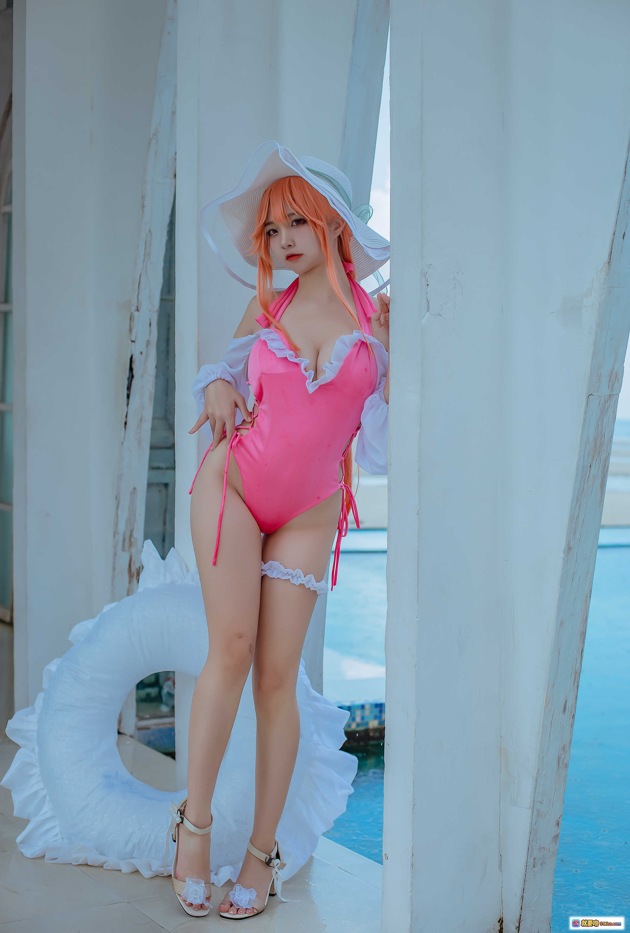 图片[5] - 二佐Nisa NO.111 碧蓝黎塞留泳装写真｜粉色比基尼+白色薄纱外套+泳池边性感造型 [9P] - 就要吻