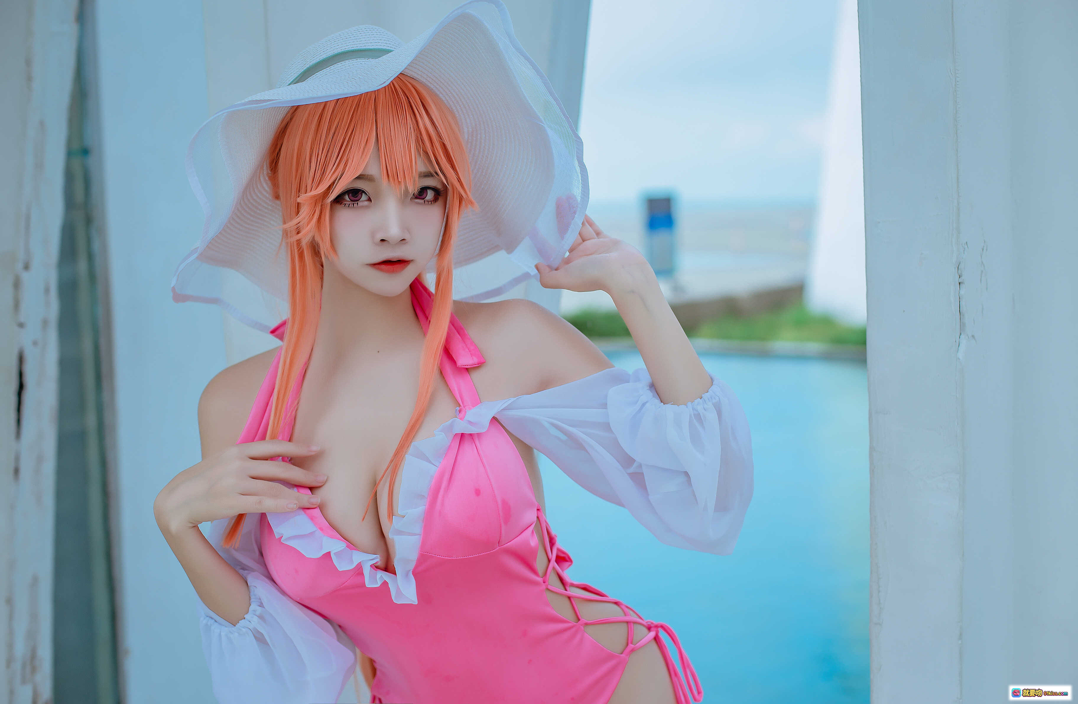 图片[7] - 二佐Nisa NO.111 碧蓝黎塞留泳装写真｜粉色比基尼+白色薄纱外套+泳池边性感造型 [9P] - 就要吻