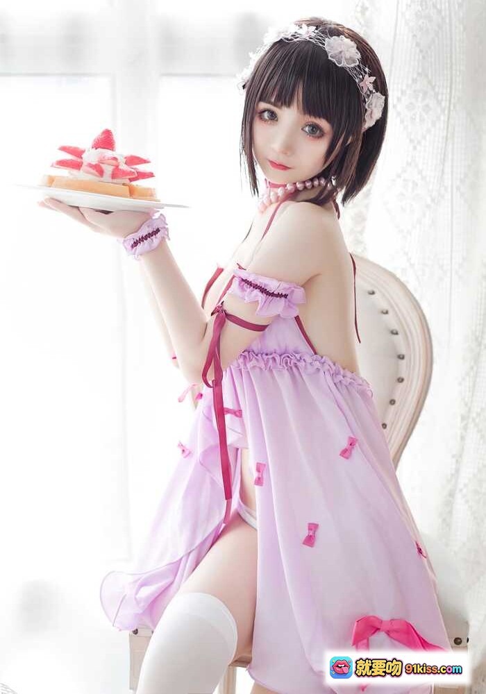 图片[1] - 桜井宁宁NO.041加藤惠cosplay 粉色蕾丝睡衣+草莓蛋糕+花环头饰+白丝美腿 甜美少女写真 - 就要吻