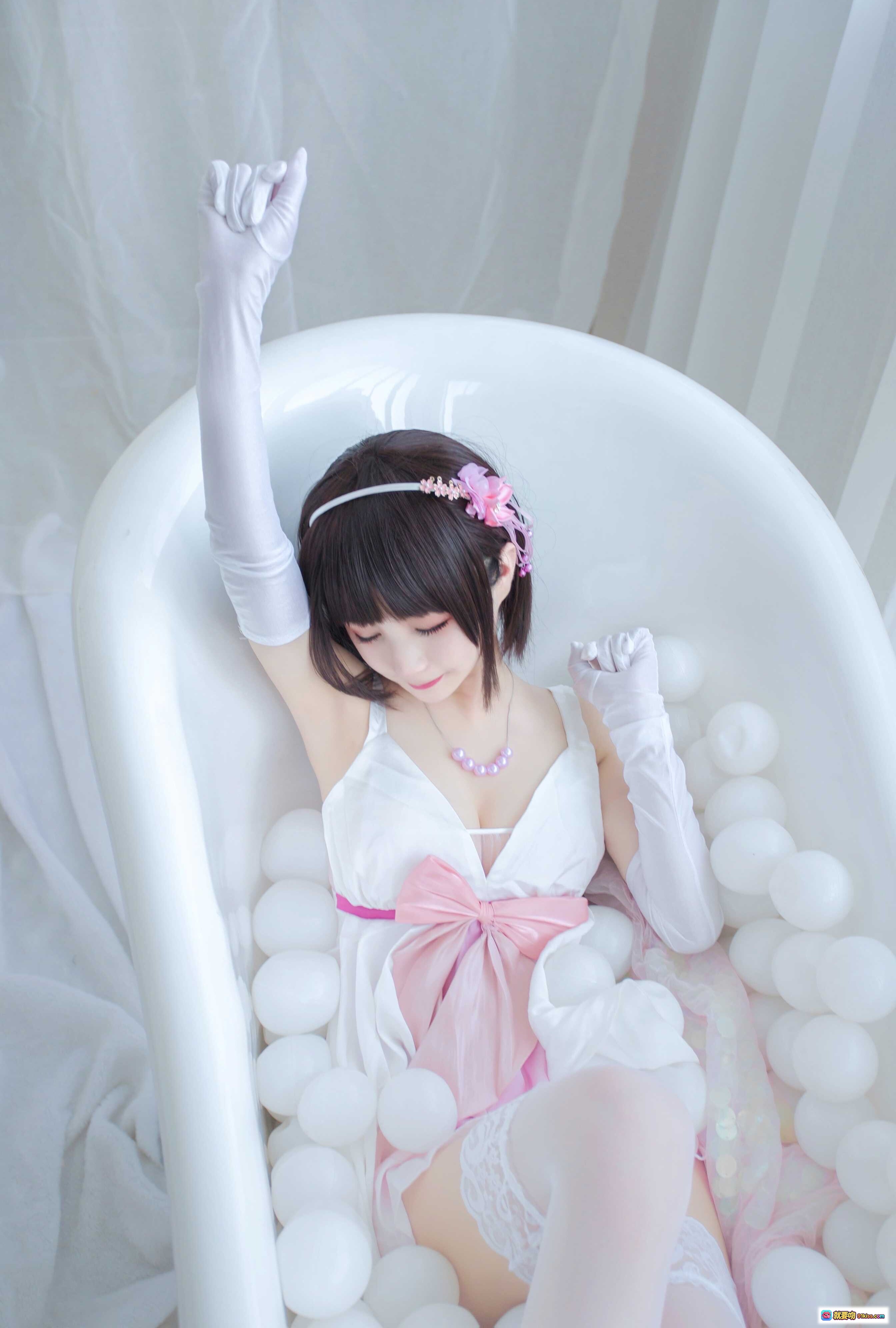 图片[2] - 桜井宁宁NO.041加藤惠cosplay 粉色蕾丝睡衣+草莓蛋糕+花环头饰+白丝美腿 甜美少女写真 - 就要吻