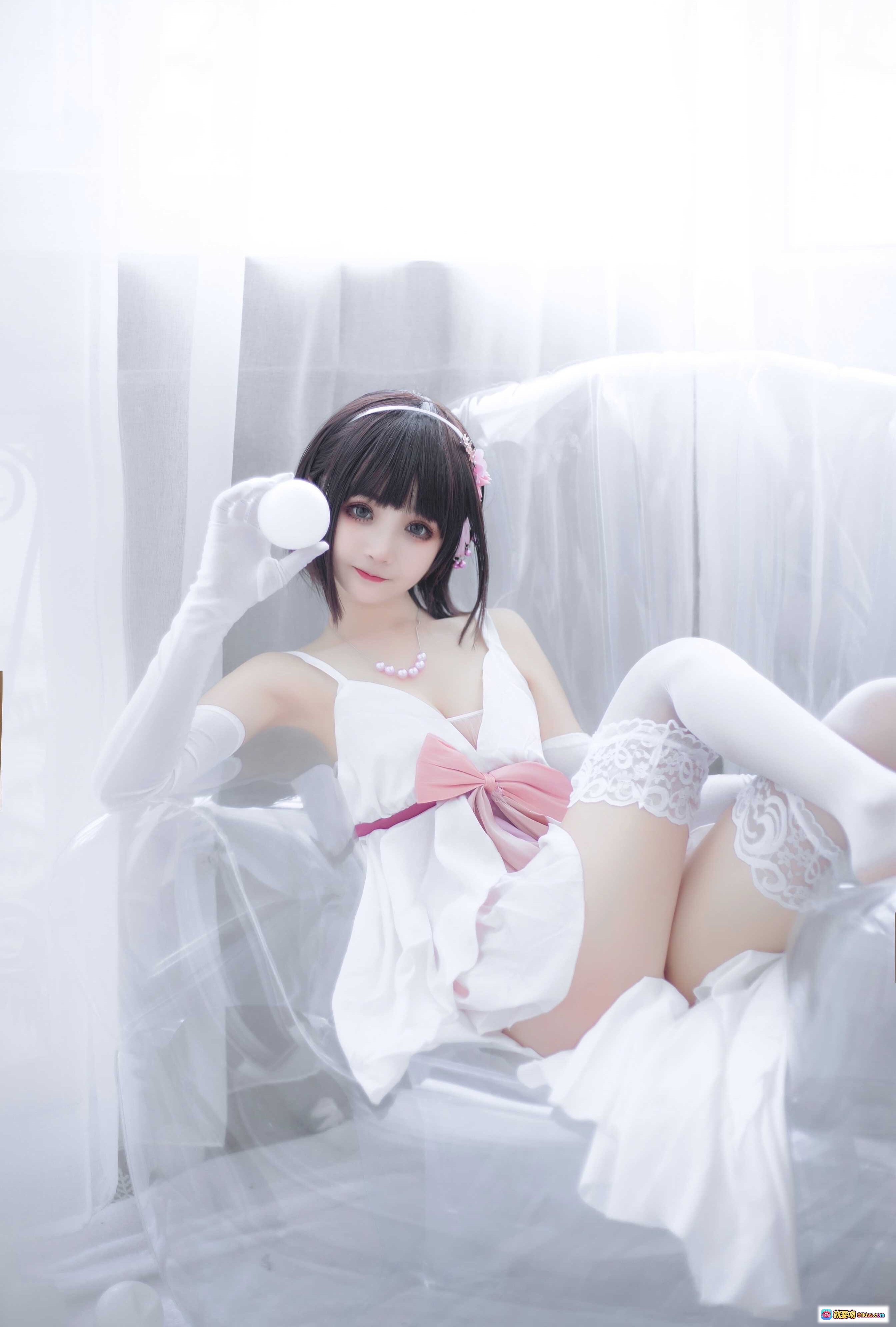 图片[4] - 桜井宁宁NO.041加藤惠cosplay 粉色蕾丝睡衣+草莓蛋糕+花环头饰+白丝美腿 甜美少女写真 - 就要吻