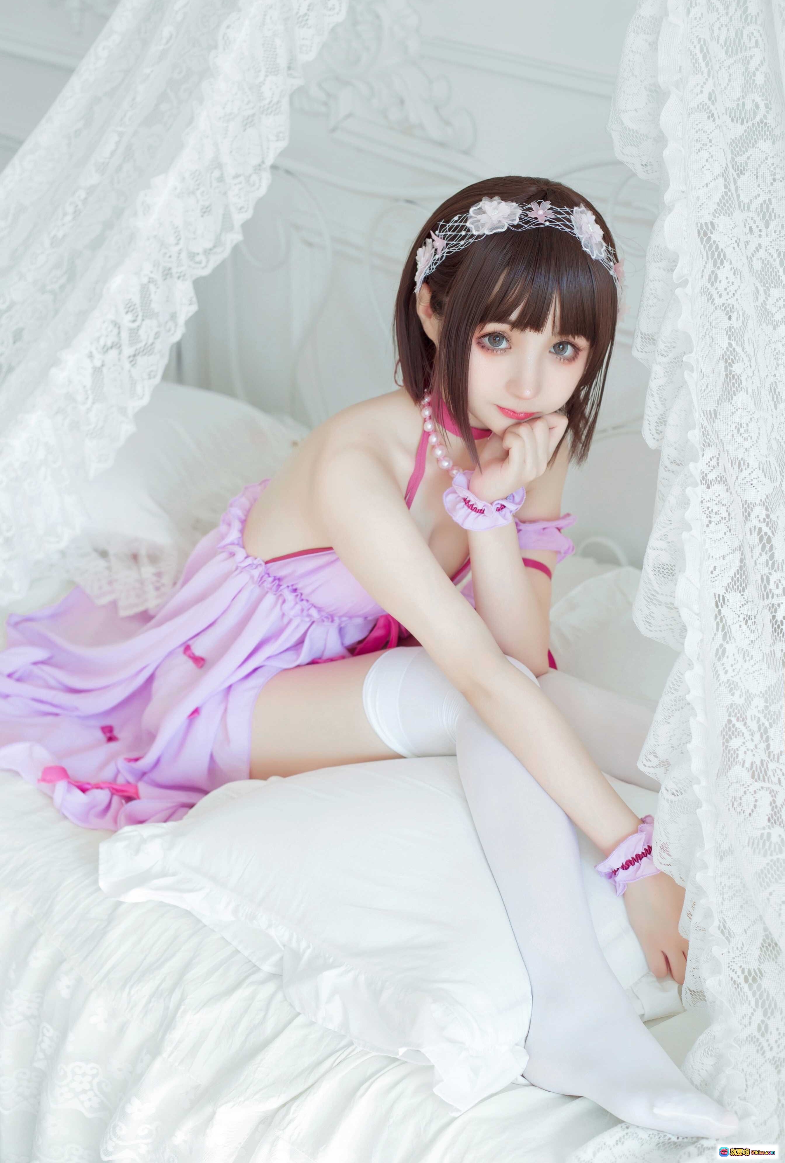 图片[8] - 桜井宁宁NO.041加藤惠cosplay 粉色蕾丝睡衣+草莓蛋糕+花环头饰+白丝美腿 甜美少女写真 - 就要吻