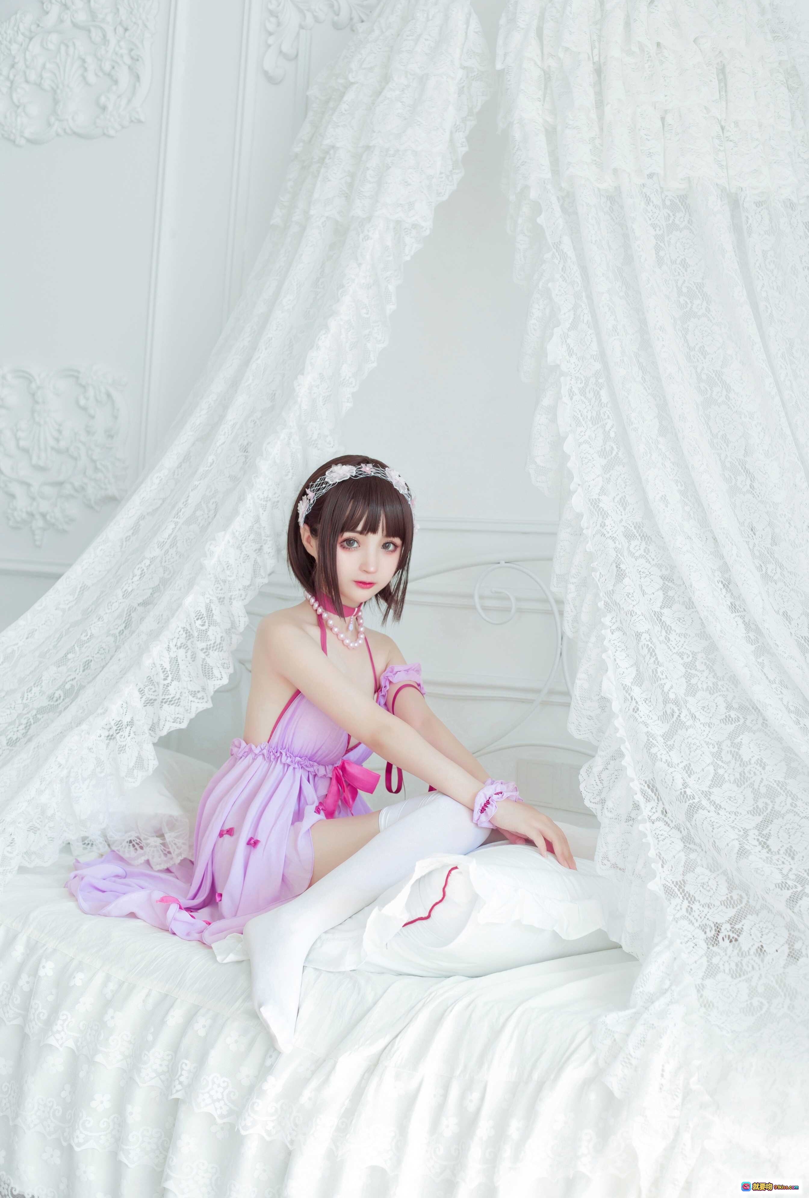 图片[7] - 桜井宁宁NO.041加藤惠cosplay 粉色蕾丝睡衣+草莓蛋糕+花环头饰+白丝美腿 甜美少女写真 - 就要吻