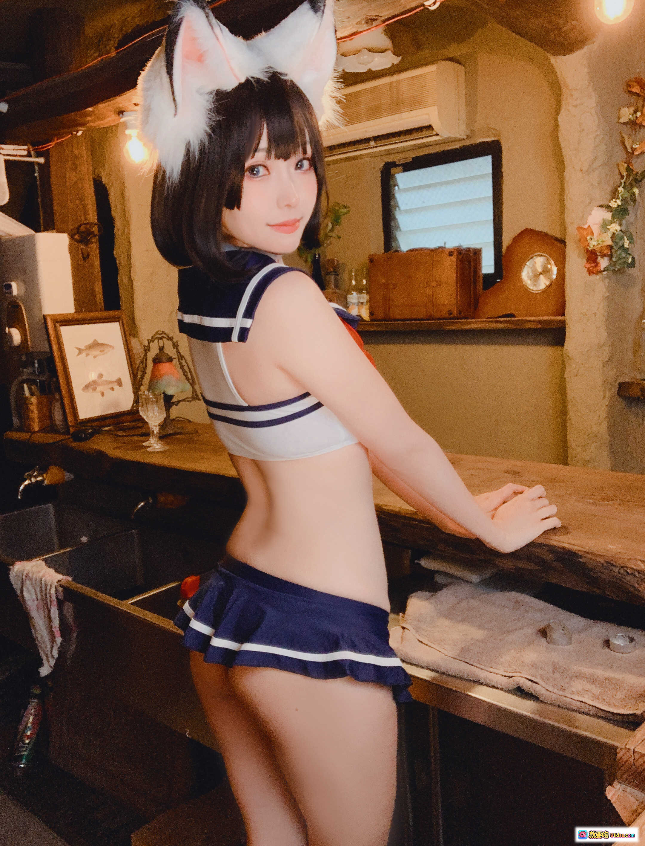 图片[2] - ElyEE子 NO.077 兽耳居酒屋 Cosplay 猫耳水手服 甜美性感写真 31P高清图集 - 就要吻