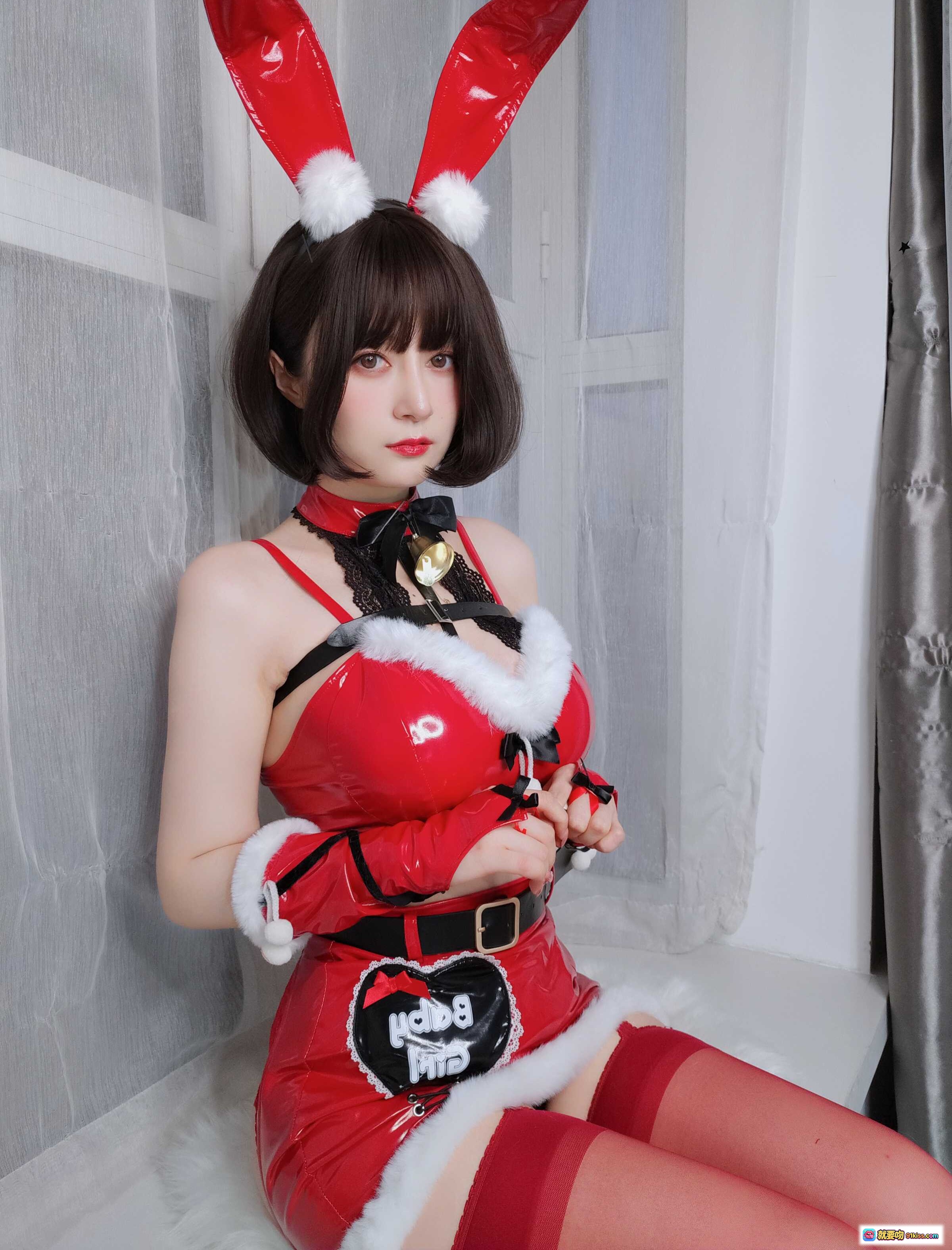 图片[10] - 圣诞兔女郎写真 | 红色丝袜+兔耳头饰+圣诞主题cos | 白银81 NO.094 12月会员合集 12-22 - 就要吻