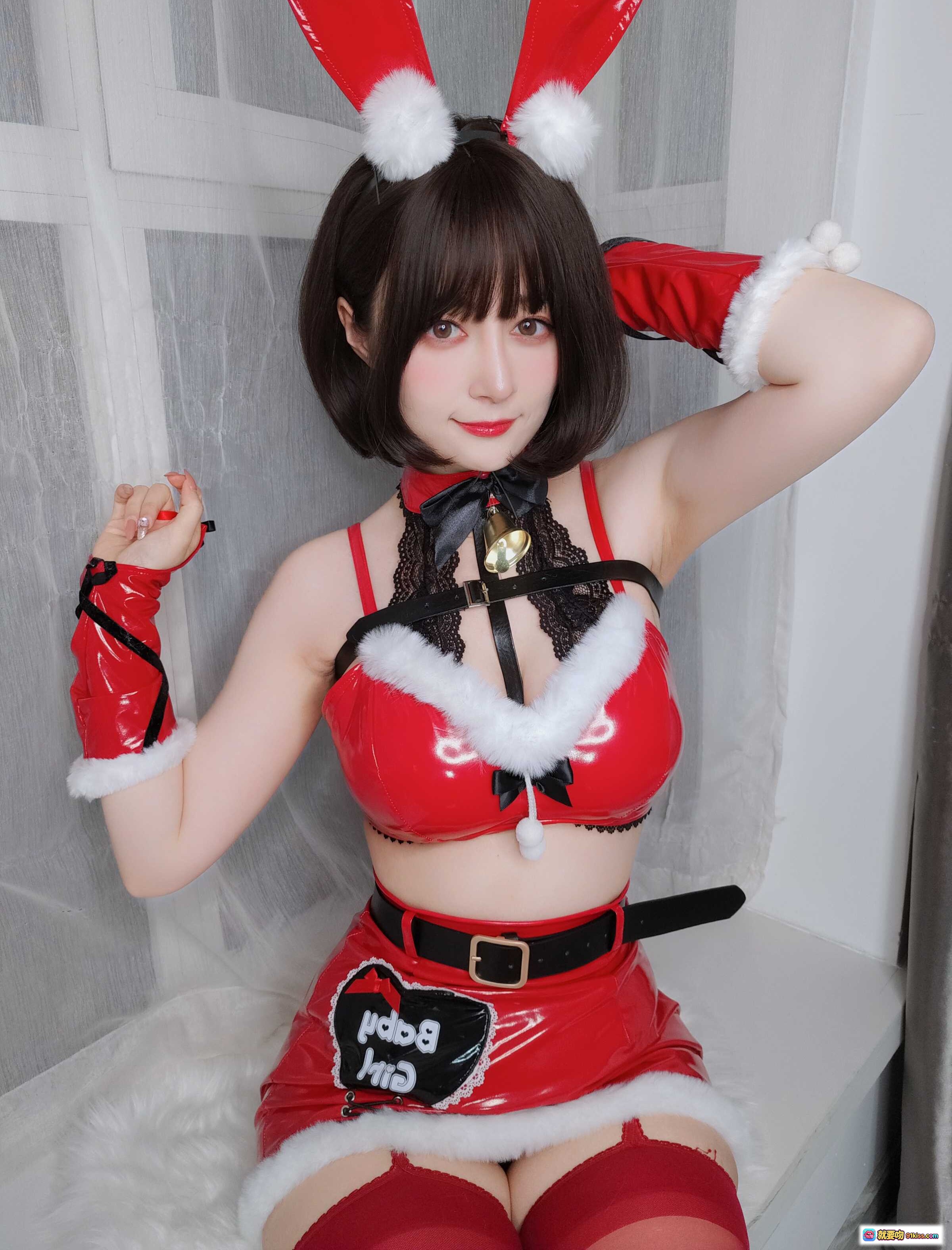 图片[8] - 圣诞兔女郎写真 | 红色丝袜+兔耳头饰+圣诞主题cos | 白银81 NO.094 12月会员合集 12-22 - 就要吻