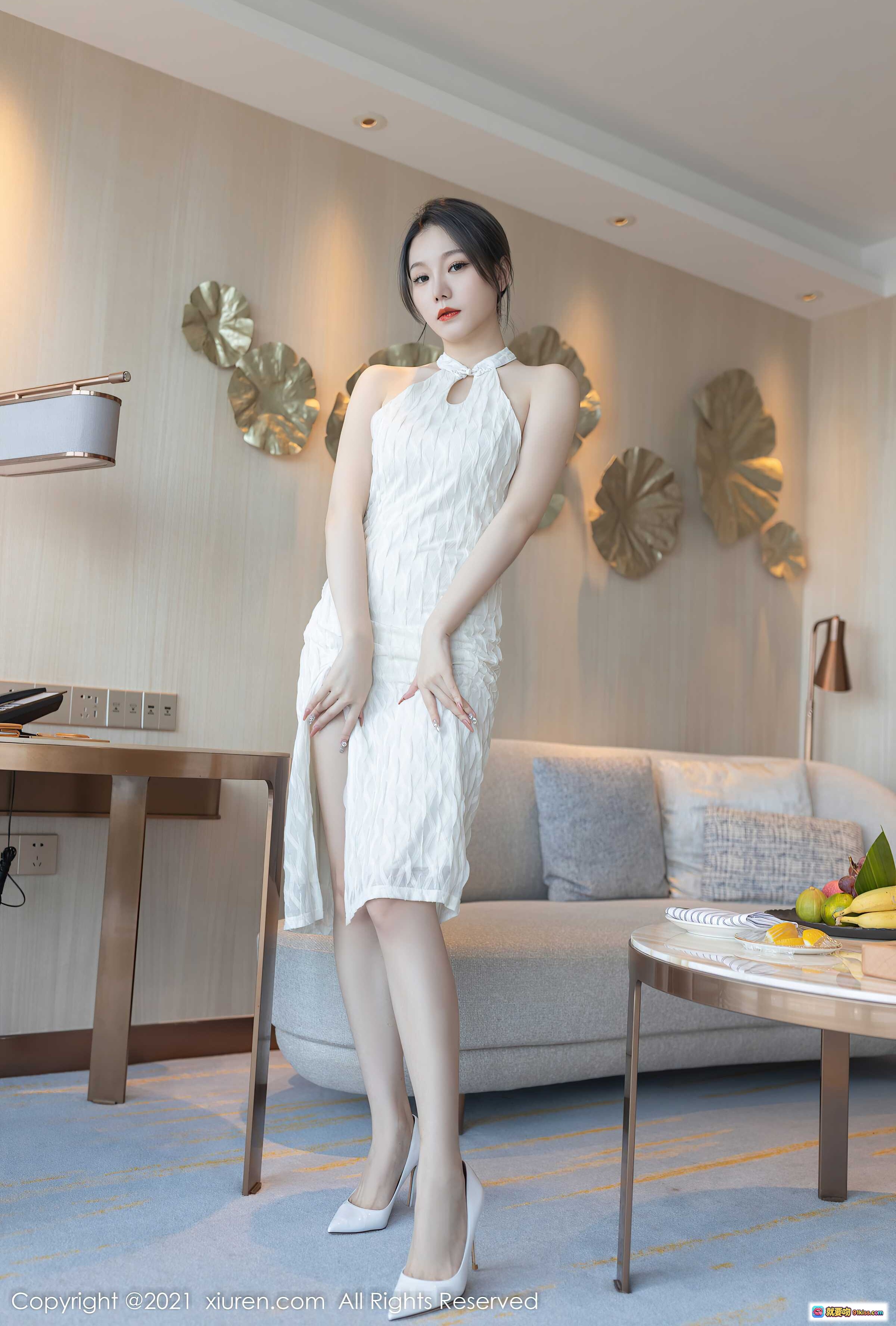图片[5] - 安然Maleah御姐性感写真 | 白色挂脖旗袍裙高开叉显瘦优雅 | XiuRen秀人网2021.12.07 NO.4308 - 就要吻