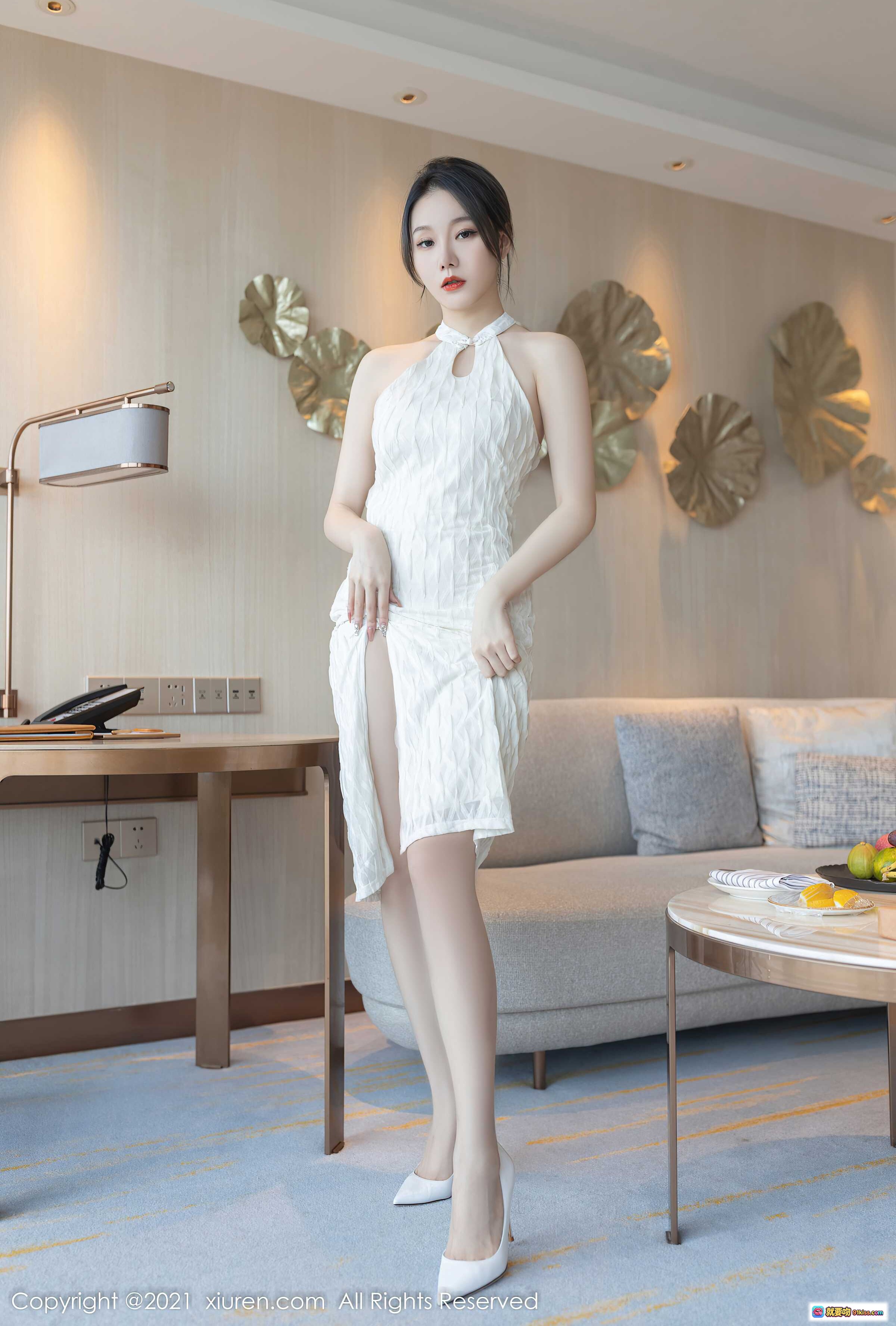 图片[6] - 安然Maleah御姐性感写真 | 白色挂脖旗袍裙高开叉显瘦优雅 | XiuRen秀人网2021.12.07 NO.4308 - 就要吻