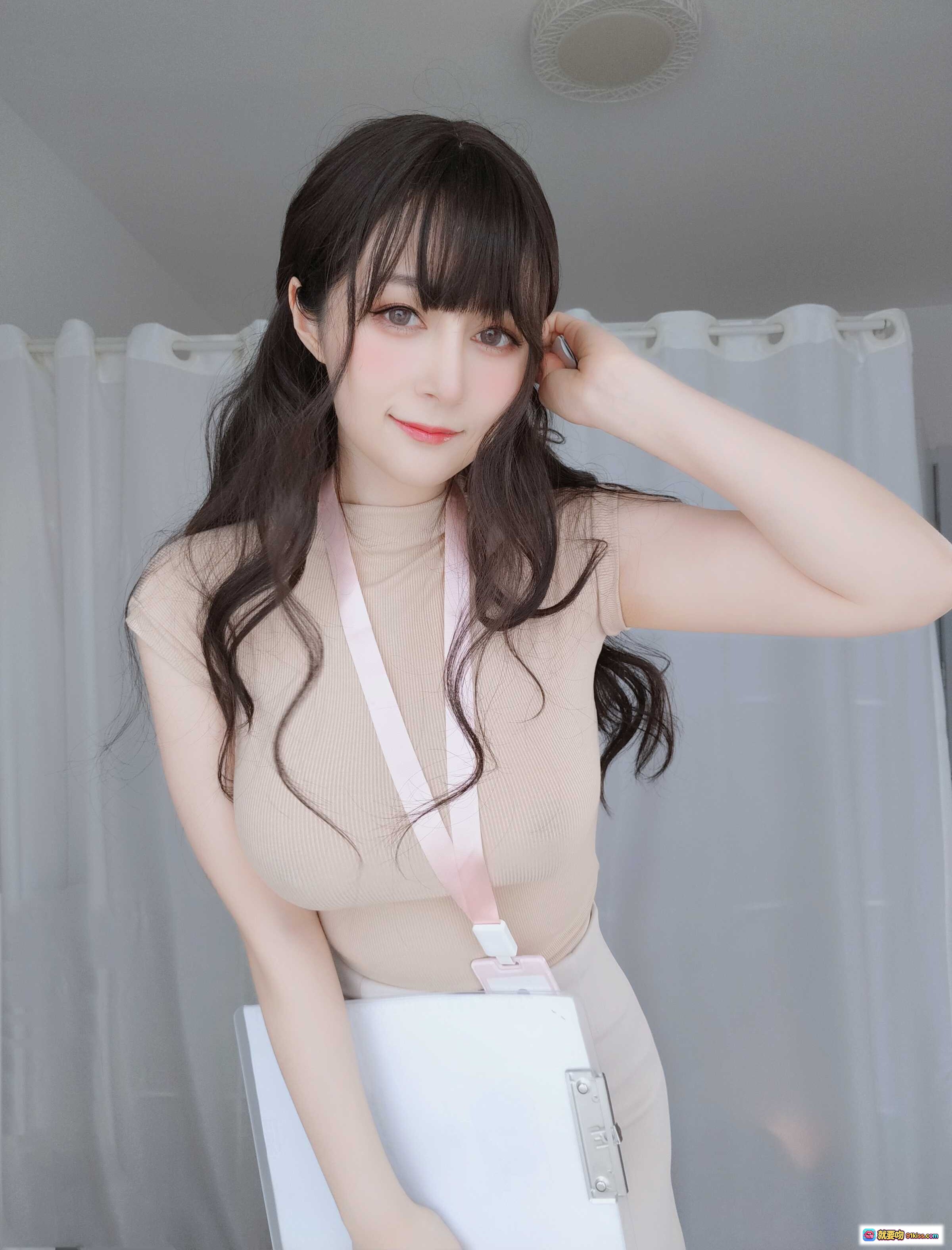 图片[4] - 白银81 NO.088 10月会员合集 会社後輩 美少女 ピンクリボン ベージュワンピース 透け感 フェミニン ソフトタッチ ウィンドウサイド 柔らか表情 - 就要吻