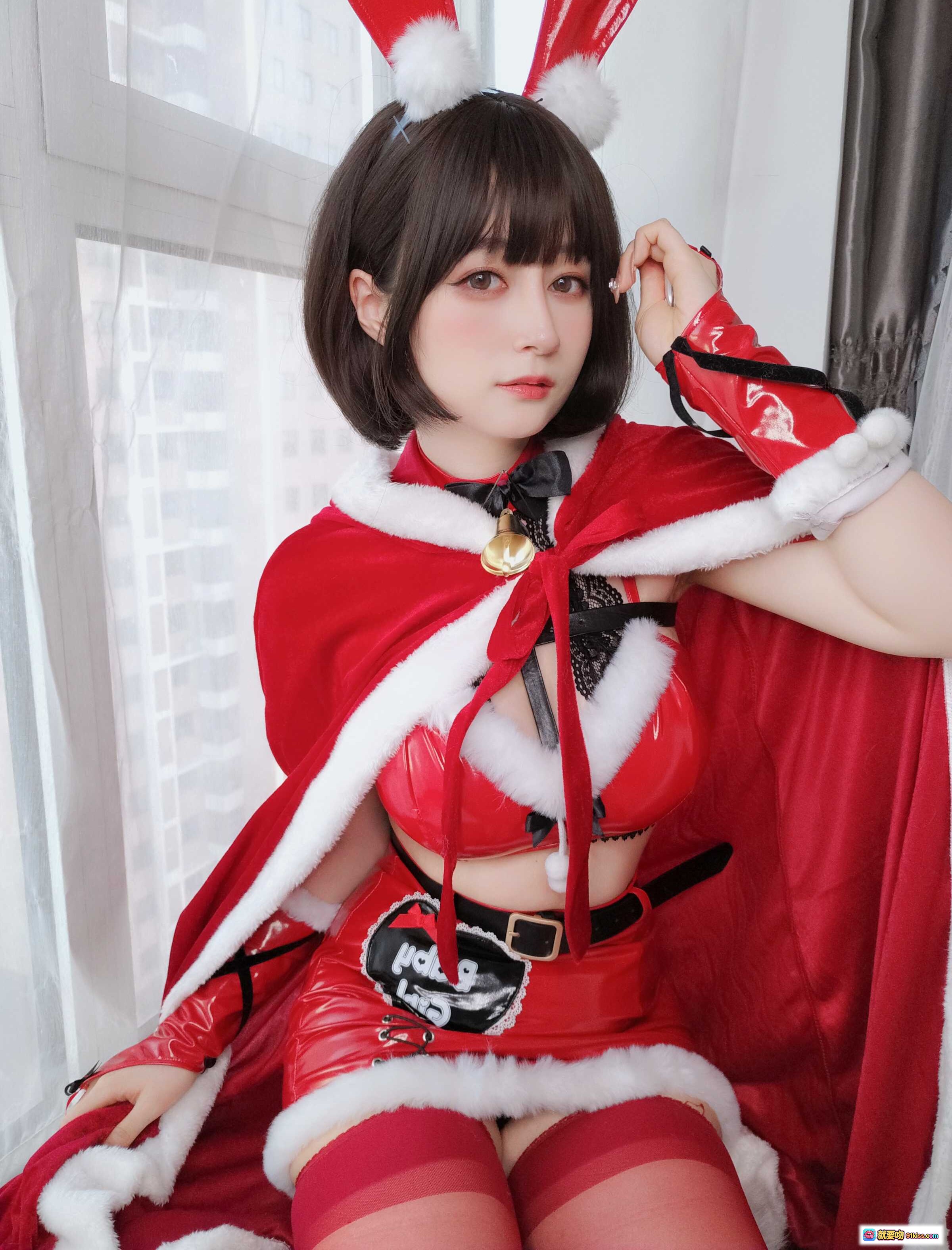 图片[5] - 白银81 NO.094 圣诞兔女郎COS写真 12月会员合集 红色皮质兔耳装 白毛边蕾丝吊带 蝴蝶结颈饰 圣诞主题美少女 - 就要吻