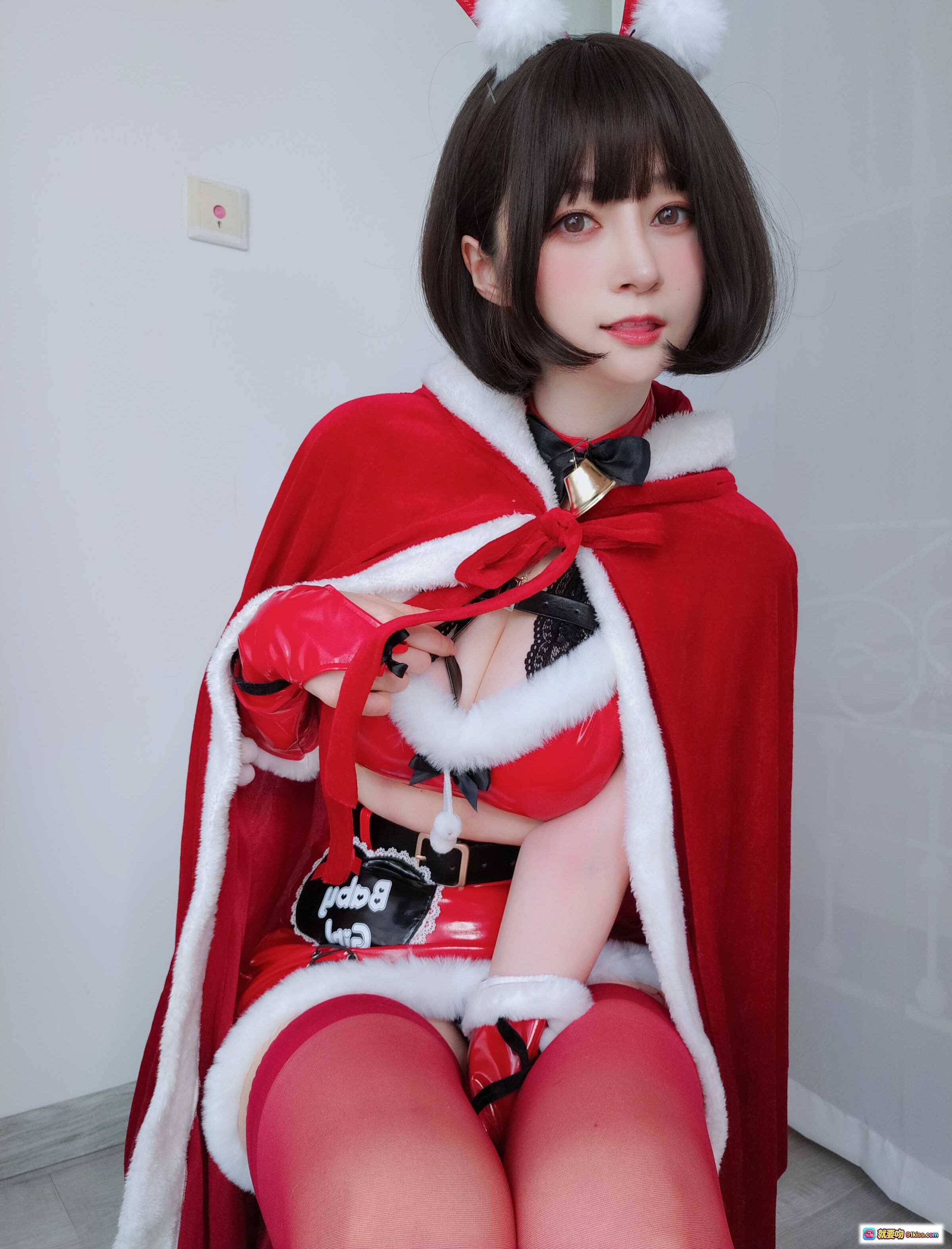 图片[3] - 白银81 NO.094 圣诞兔女郎COS写真 12月会员合集 红色皮质兔耳装 白毛边蕾丝吊带 蝴蝶结颈饰 圣诞主题美少女 - 就要吻