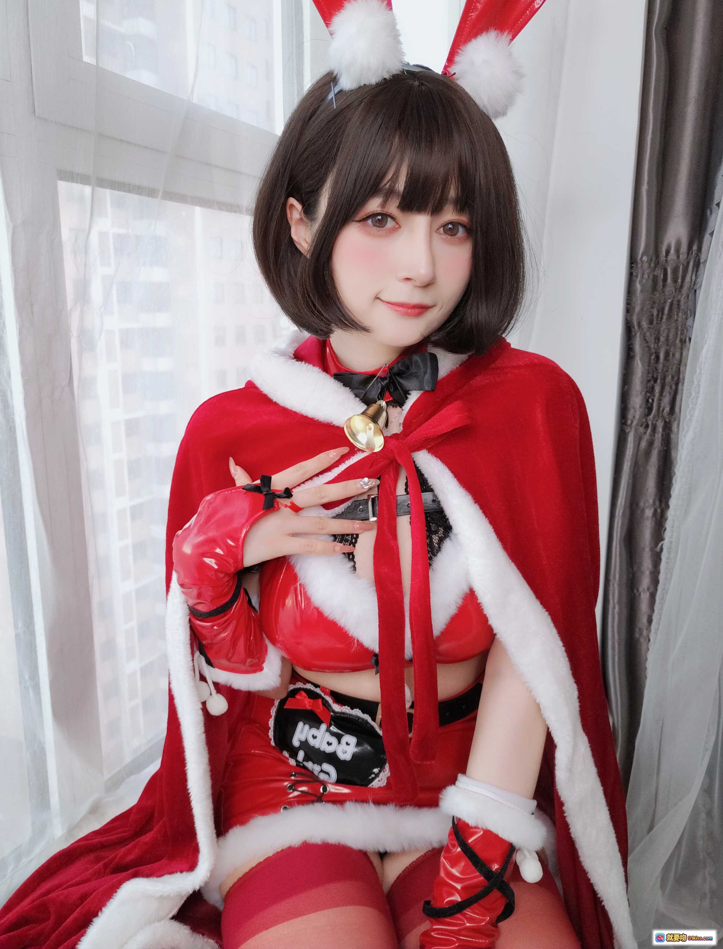 图片[8] - 白银81 NO.094 圣诞兔女郎COS写真 12月会员合集 红色皮质兔耳装 白毛边蕾丝吊带 蝴蝶结颈饰 圣诞主题美少女 - 就要吻