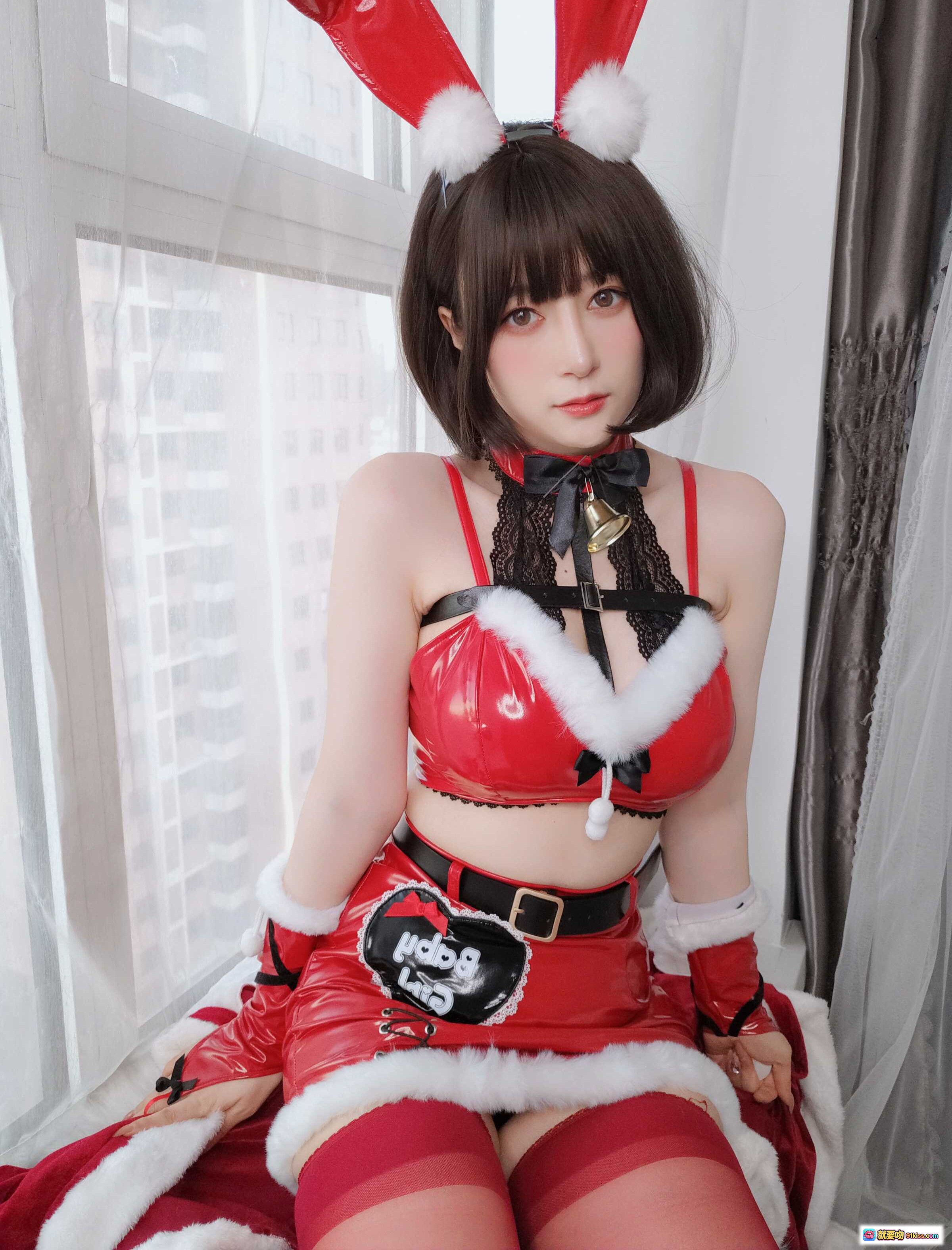 图片[2] - 白银81 NO.094 圣诞兔女郎COS写真 12月会员合集 红色皮质兔耳装 白毛边蕾丝吊带 蝴蝶结颈饰 圣诞主题美少女 - 就要吻