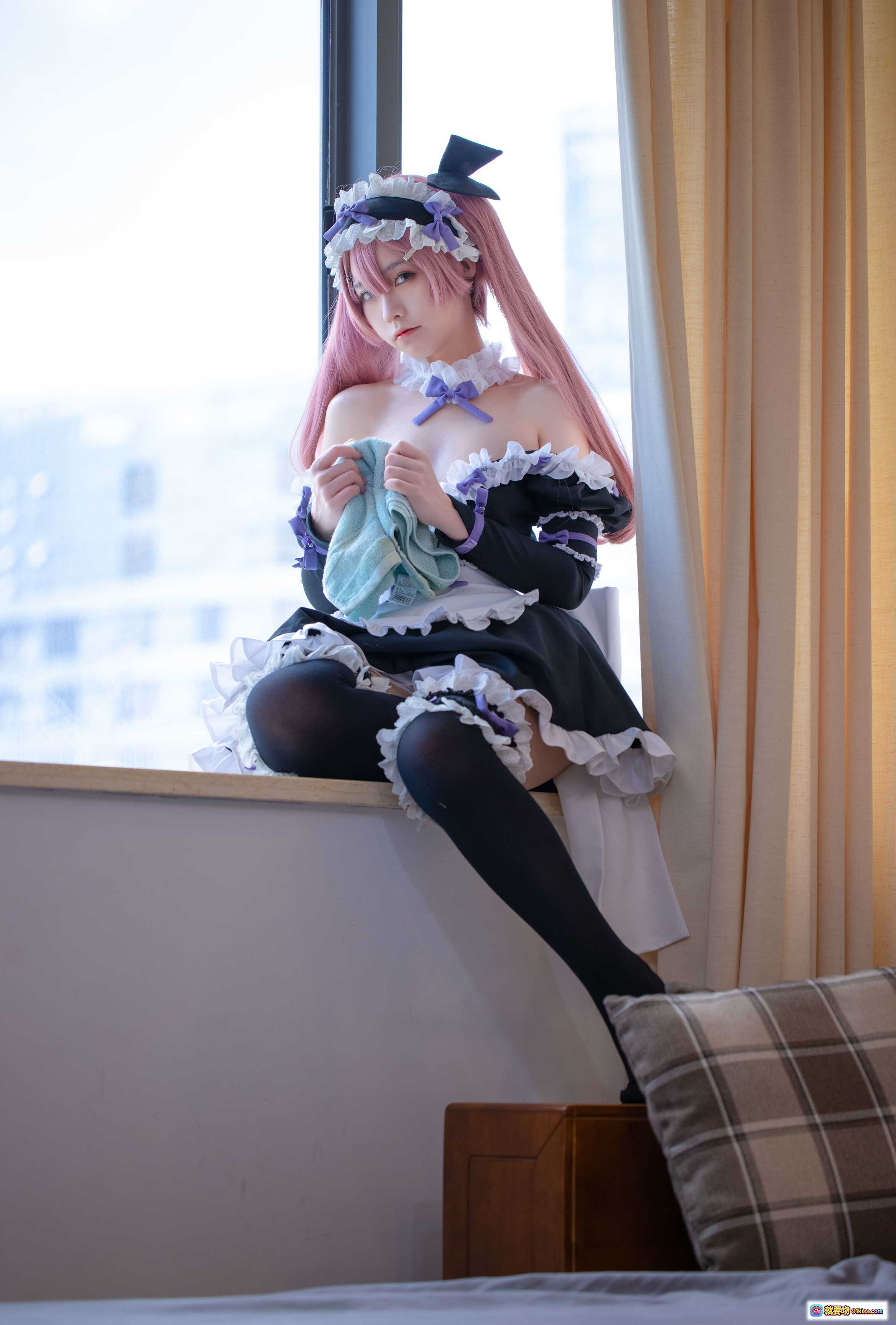 图片[7] - G44不会受伤 NO.045 blade女仆 cosplay 粉发紫饰黑丝美腿沙发写真 27P高清图集 - 就要吻