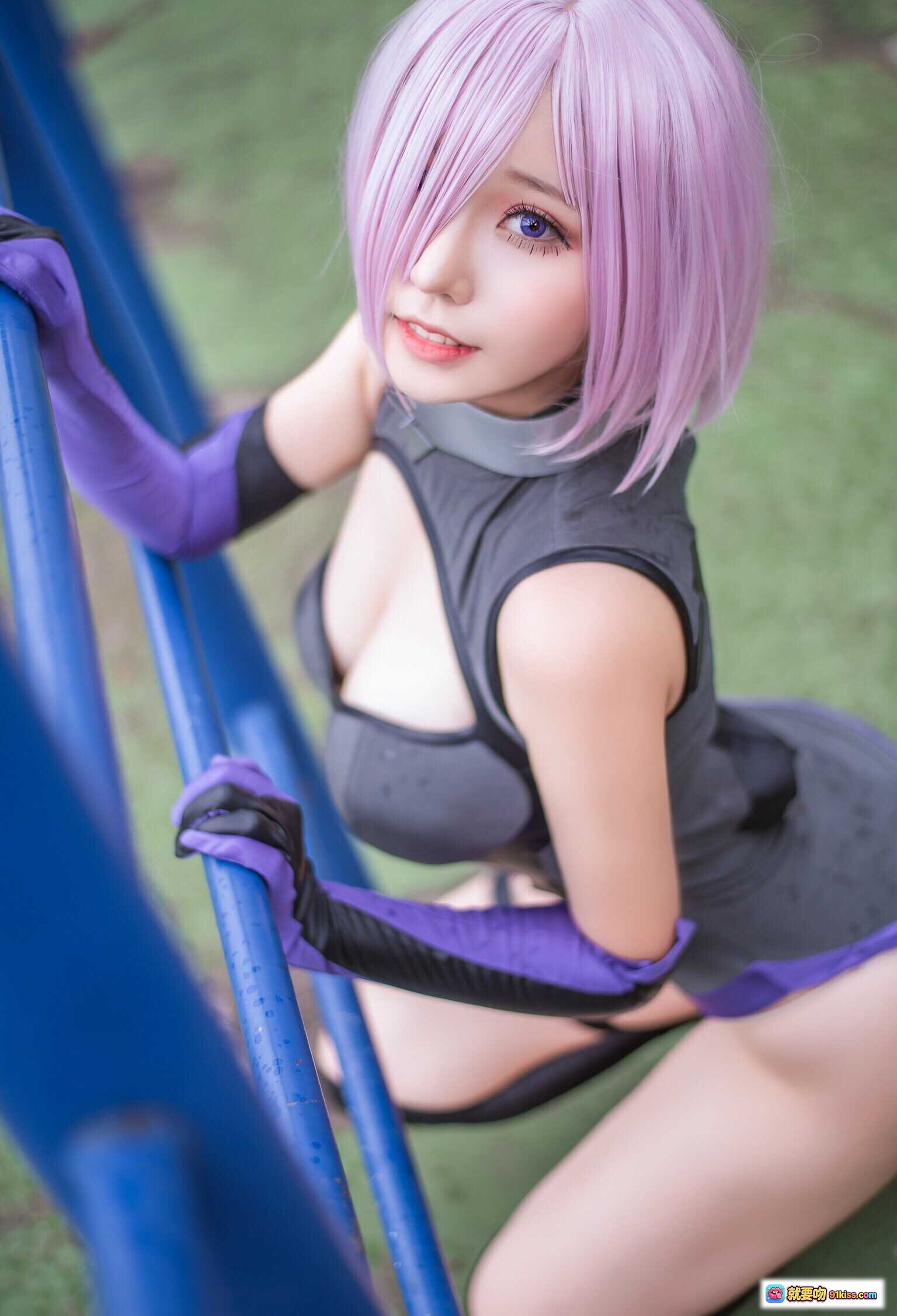 图片[5] - 菌烨tako NO.007 玛修个人训练 cosplay 紫发少女 户外运动场 动感跳跃 黑紫紧身战衣 长靴手套 17P高清图集 - 就要吻