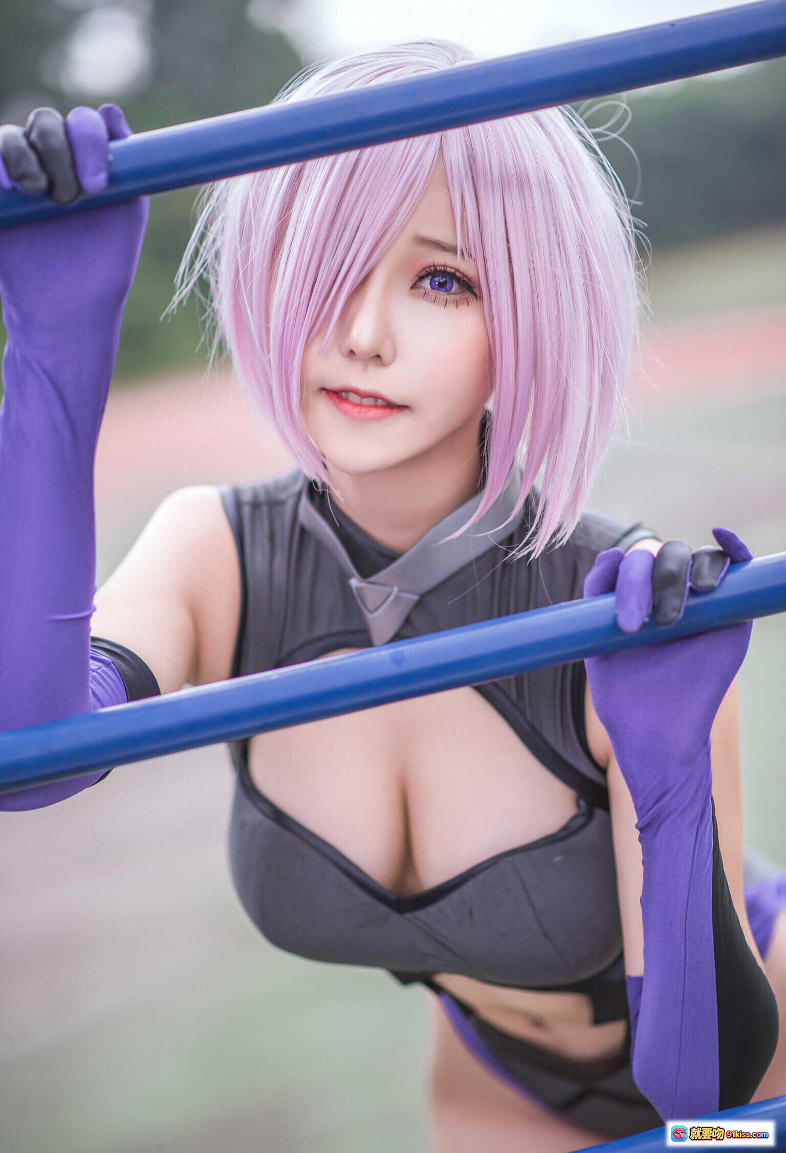 图片[10] - 菌烨tako NO.007 玛修个人训练 cosplay 紫发少女 户外运动场 动感跳跃 黑紫紧身战衣 长靴手套 17P高清图集 - 就要吻