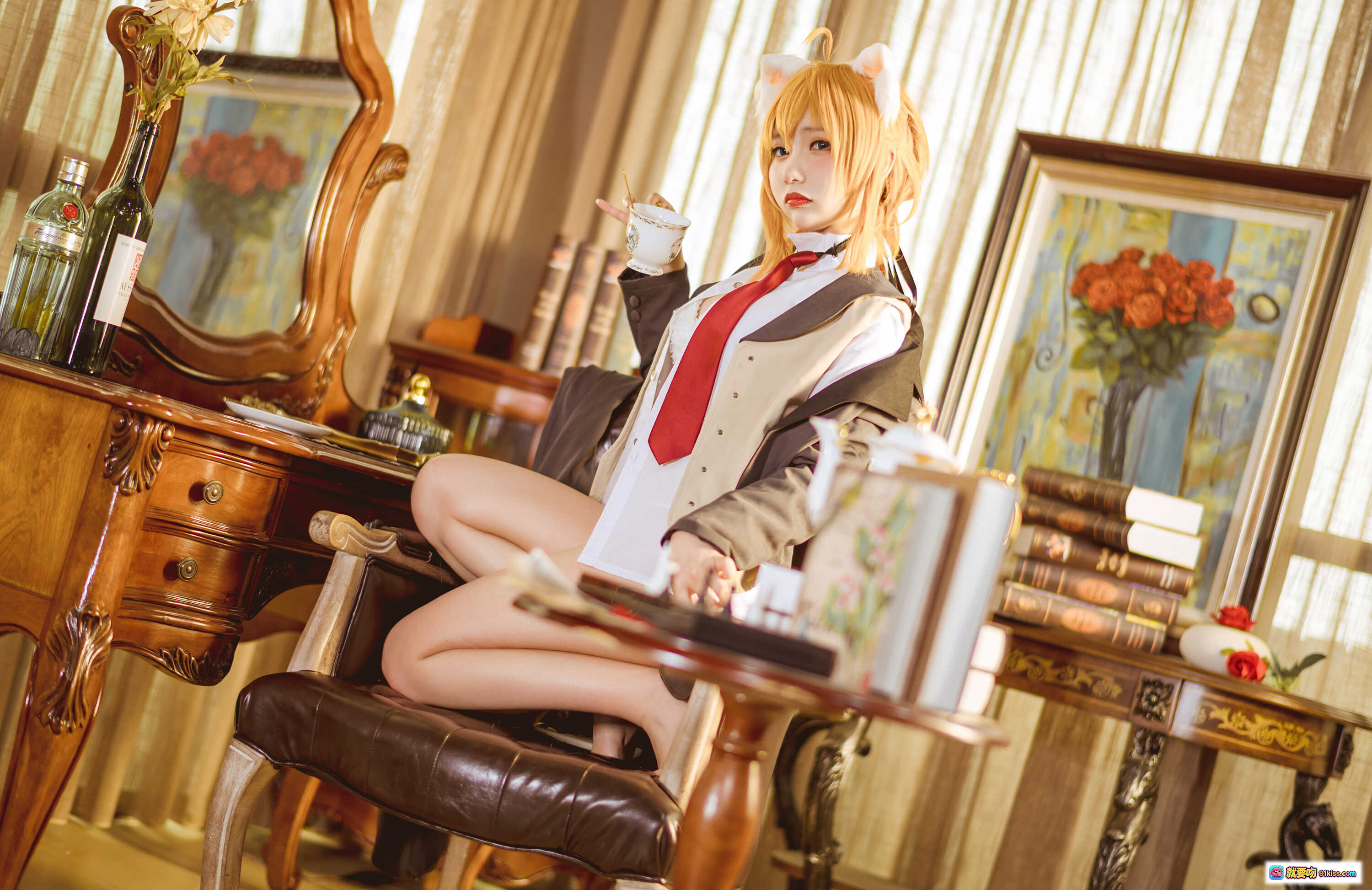 图片[8] - 近卫昂cosplay写真 | 橙发猫耳少女 | 校服制服造型 | 室内复古风拍摄 | 35P高清图集 - 就要吻