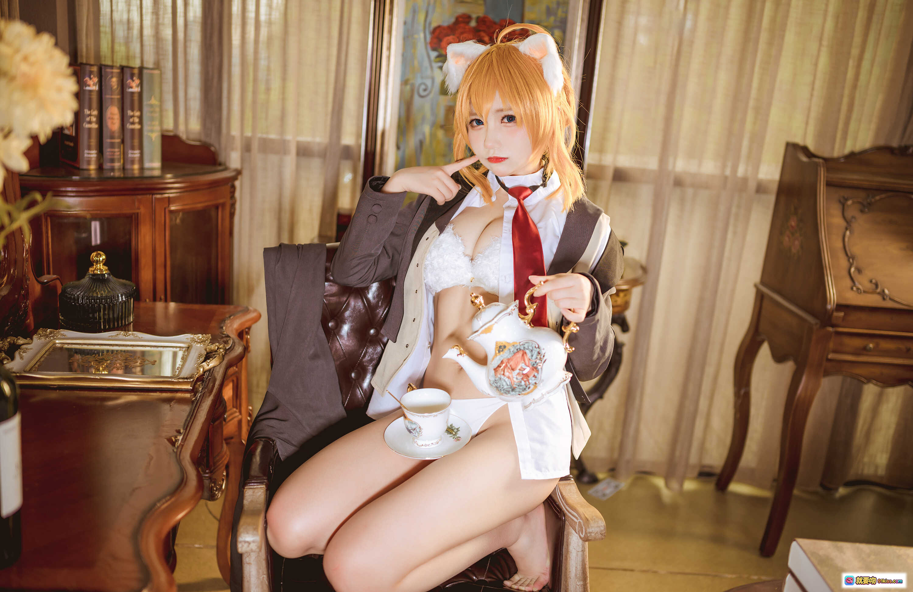 图片[7] - 近卫昂cosplay写真 | 橙发猫耳少女 | 校服制服造型 | 室内复古风拍摄 | 35P高清图集 - 就要吻