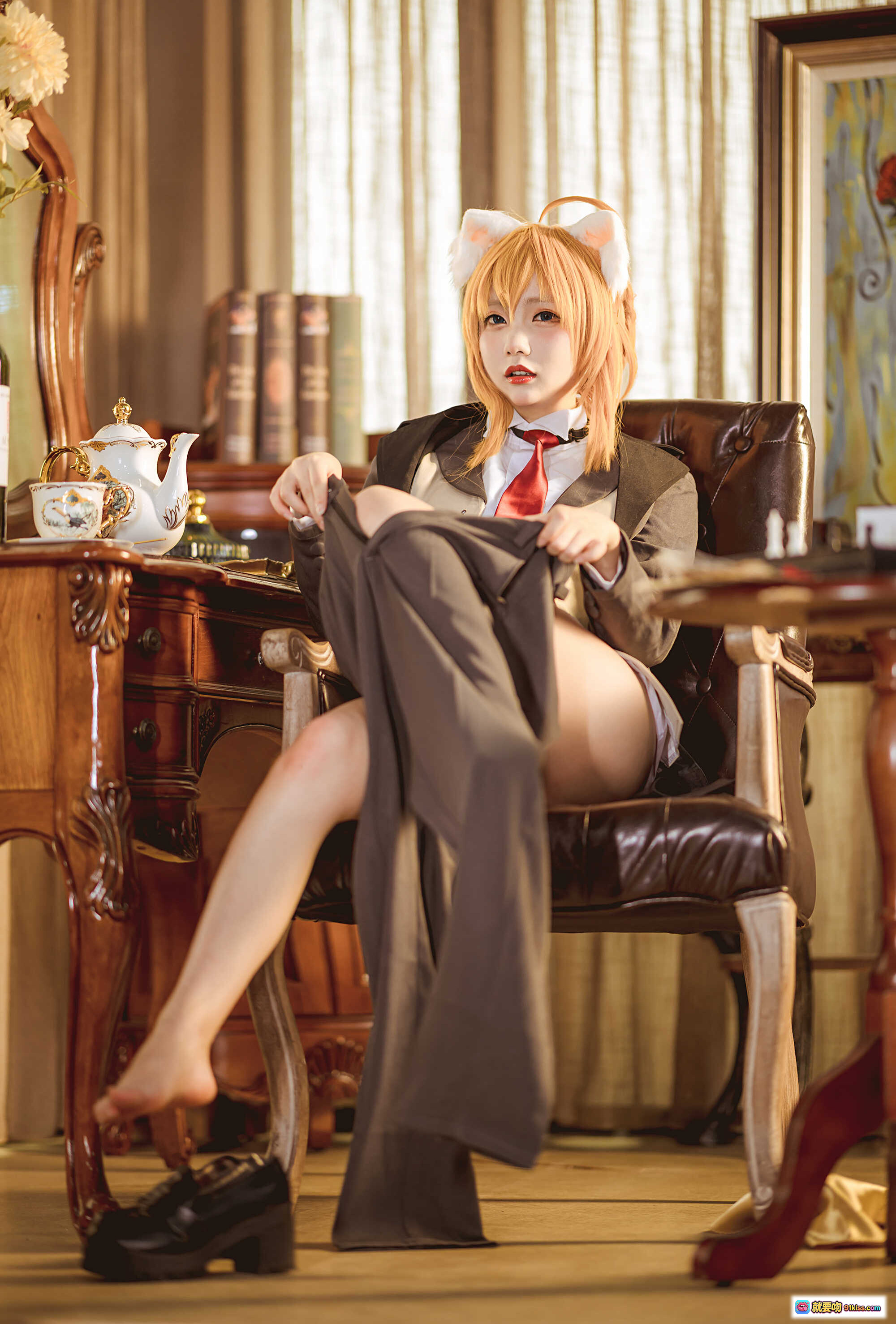 图片[3] - 近卫昂cosplay写真 | 橙发猫耳少女 | 校服制服造型 | 室内复古风拍摄 | 35P高清图集 - 就要吻