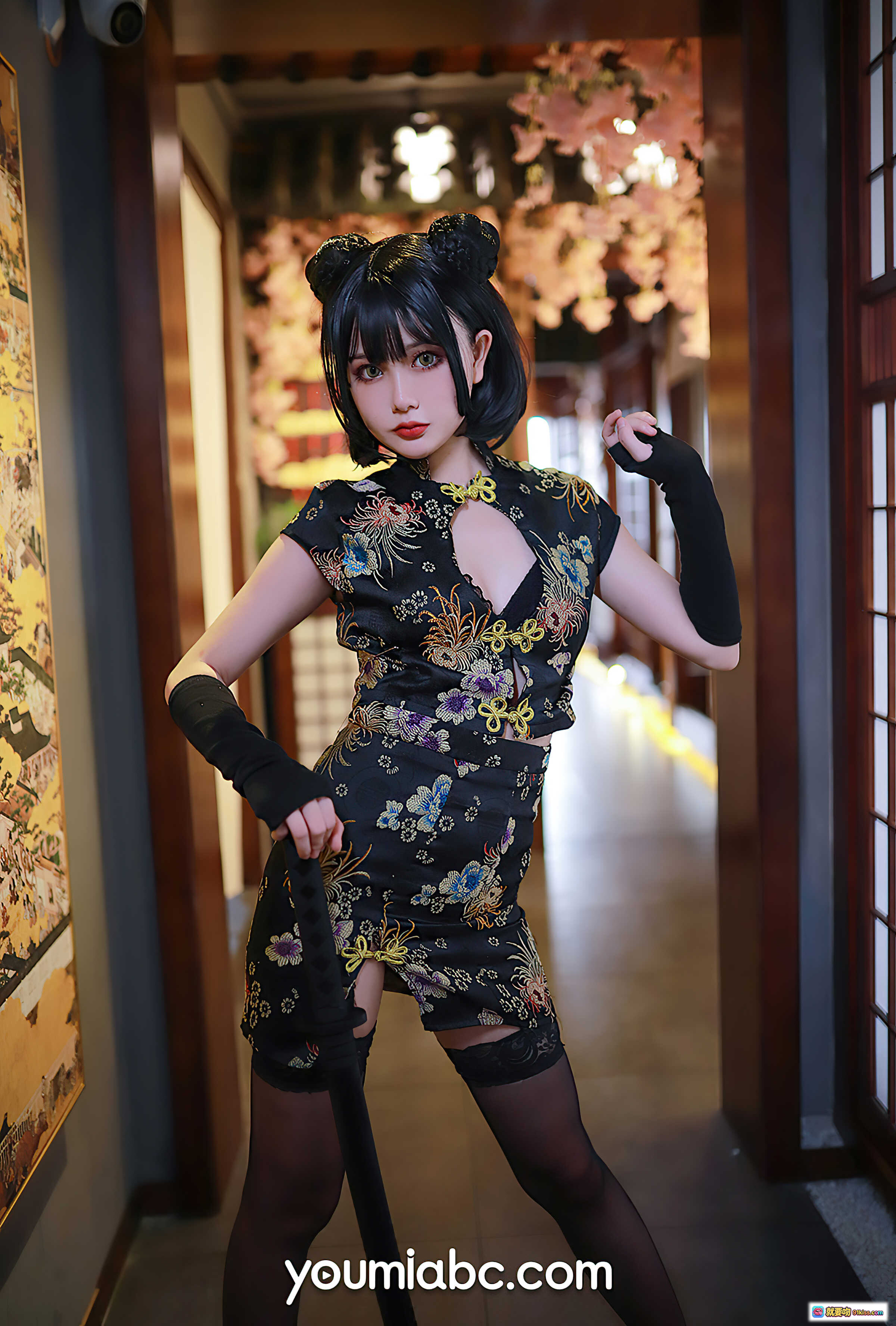 图片[9] - 旗袍武士娘性感写真 | 黑色蕾丝内衣搭配古典和风造型 | YouMi尤蜜2020年12月12日高清图集 - 就要吻