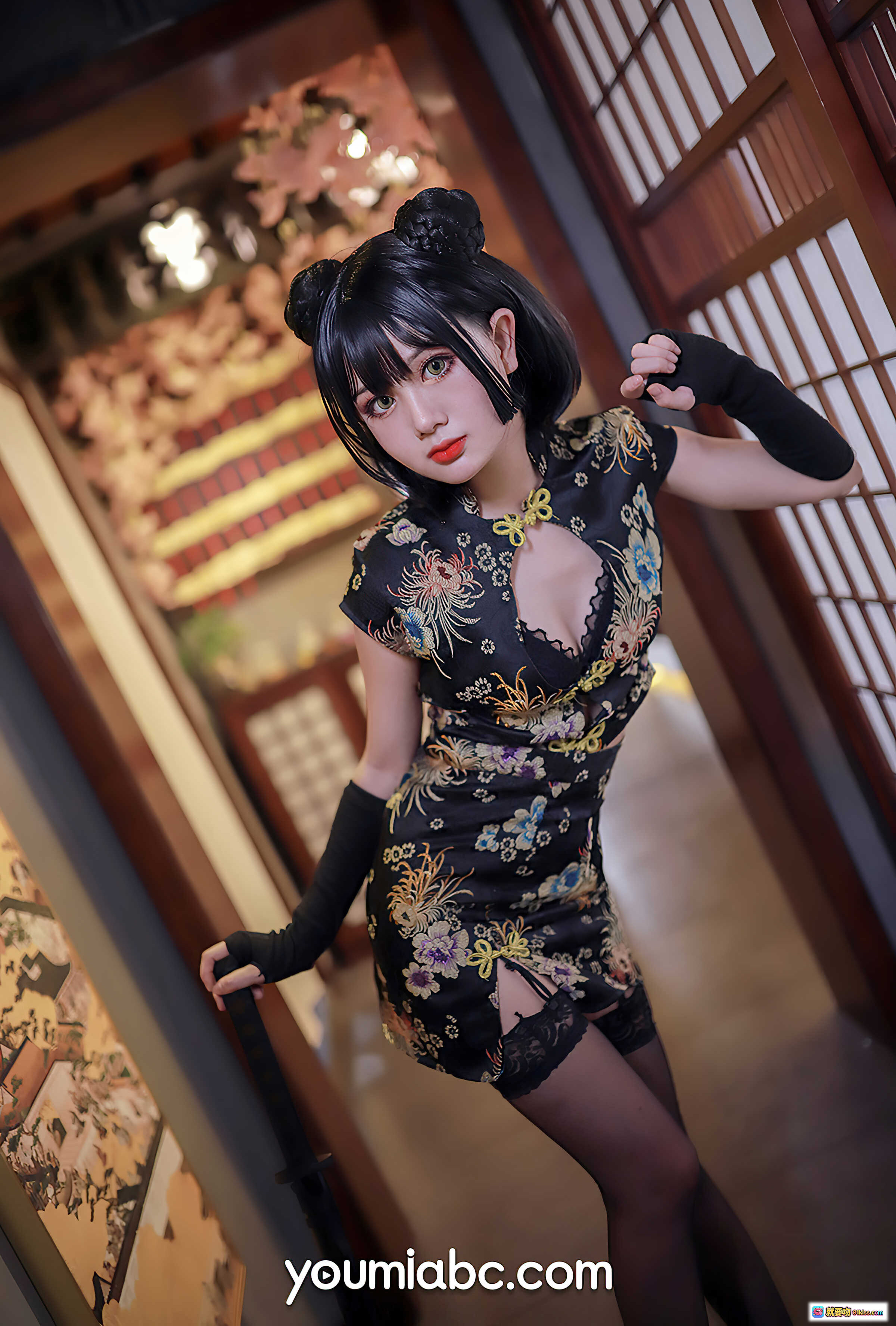 图片[8] - 旗袍武士娘性感写真 | 黑色蕾丝内衣搭配古典和风造型 | YouMi尤蜜2020年12月12日高清图集 - 就要吻