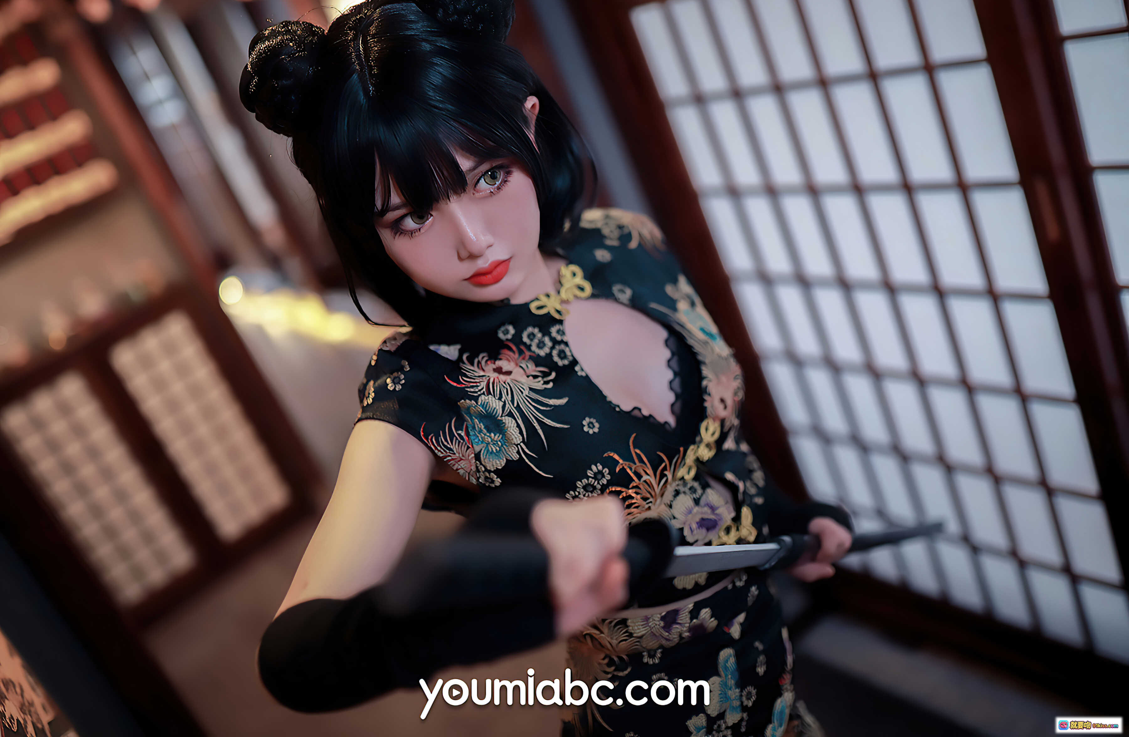 图片[6] - 旗袍武士娘性感写真 | 黑色蕾丝内衣搭配古典和风造型 | YouMi尤蜜2020年12月12日高清图集 - 就要吻