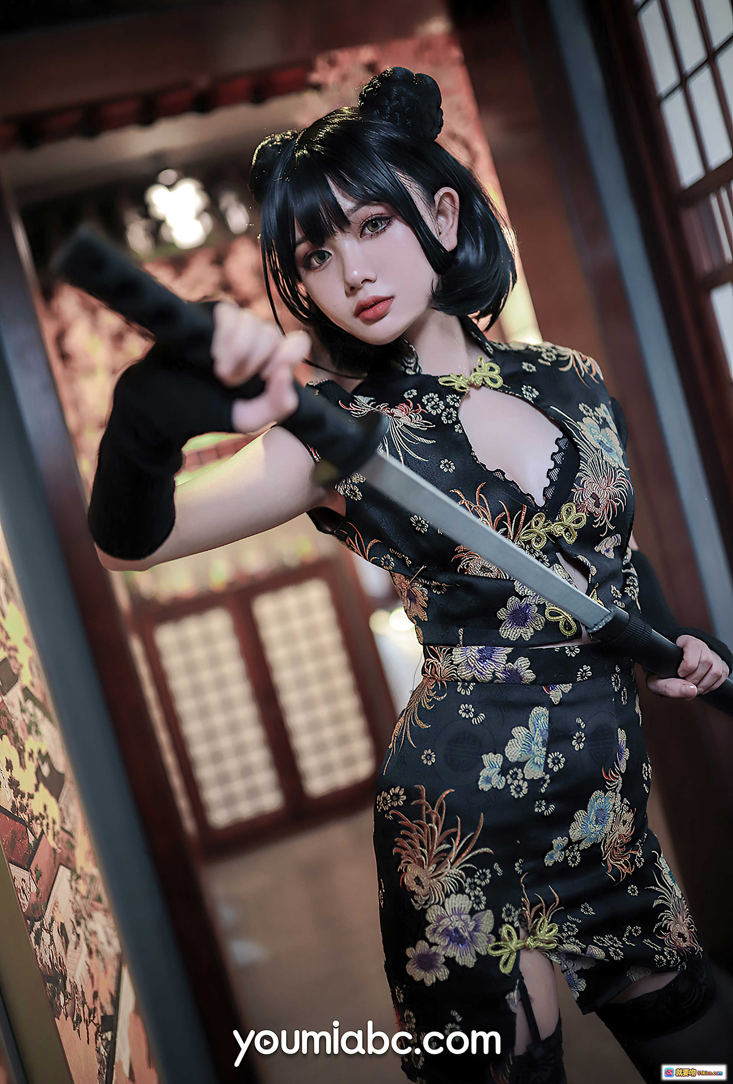 图片[5] - 旗袍武士娘性感写真 | 黑色蕾丝内衣搭配古典和风造型 | YouMi尤蜜2020年12月12日高清图集 - 就要吻