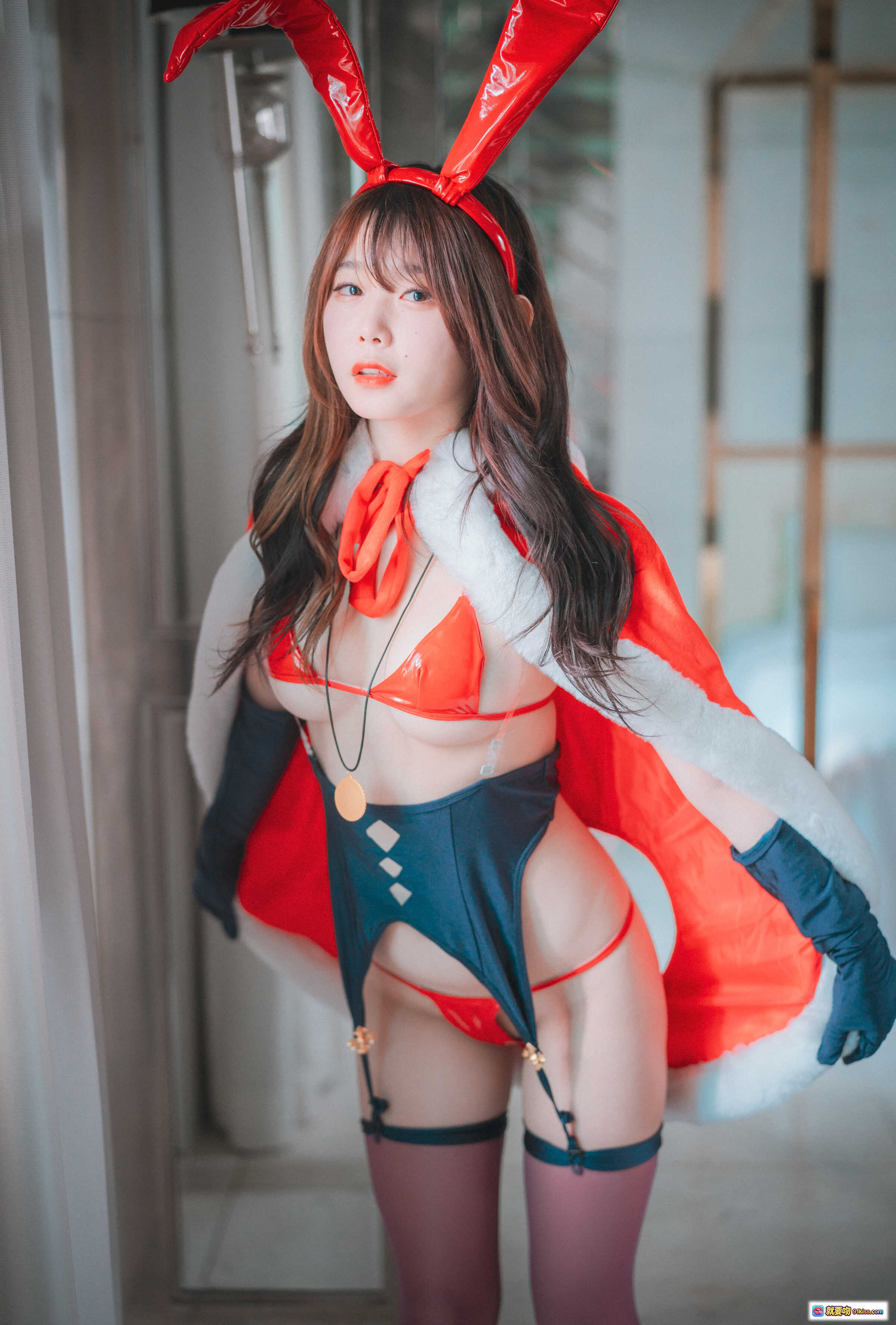 图片[9] - 韩国妹子ZIA圣诞特辑Cosplay兔女郎写真 70P高清美图 红色兔耳黑丝高跟诱惑造型 - 就要吻