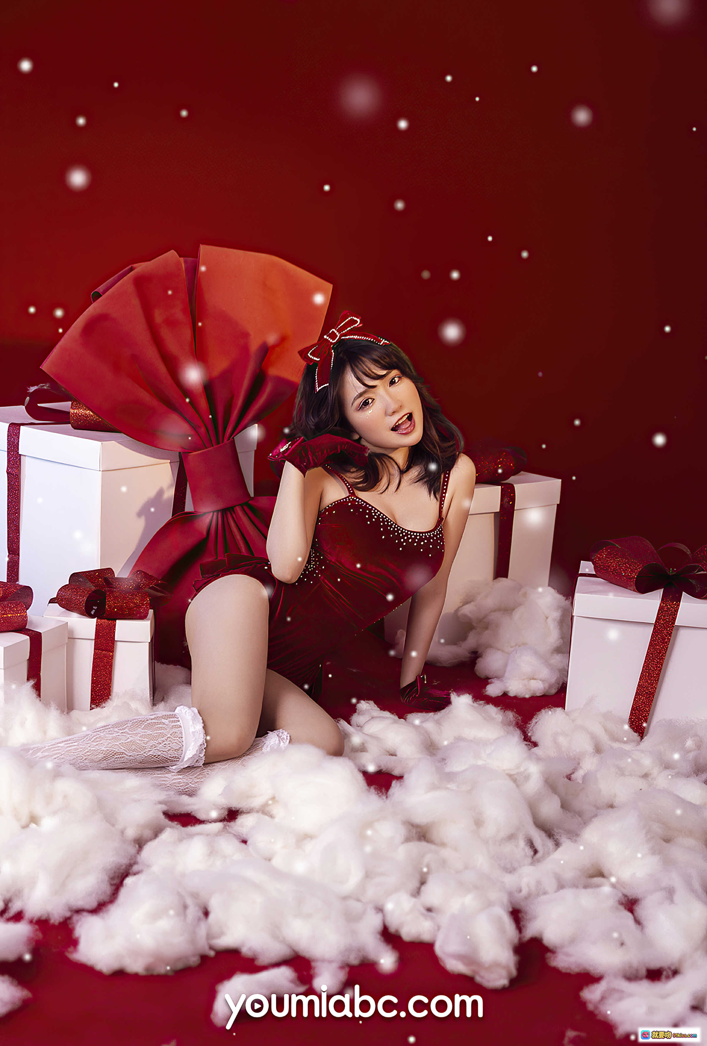 图片[9] - 圣诞盲盒小M酱红色礼服写真-蕾丝长袜蝴蝶结造型-YouMi尤蜜2020圣诞特辑 - 就要吻