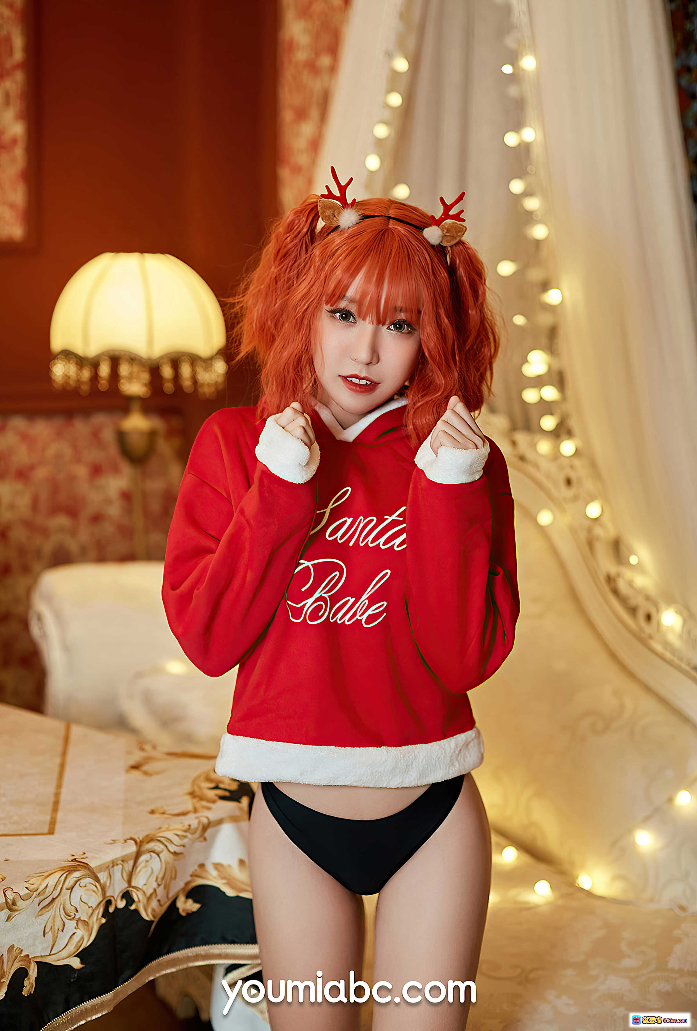 图片[5] - 圣诞主题写真 白亦Ada红发鹿角圣诞装 丝袜美腿 气球装饰 床榻拍摄 圣诞前奏曲 YouMi尤蜜 2020.12.25 - 就要吻