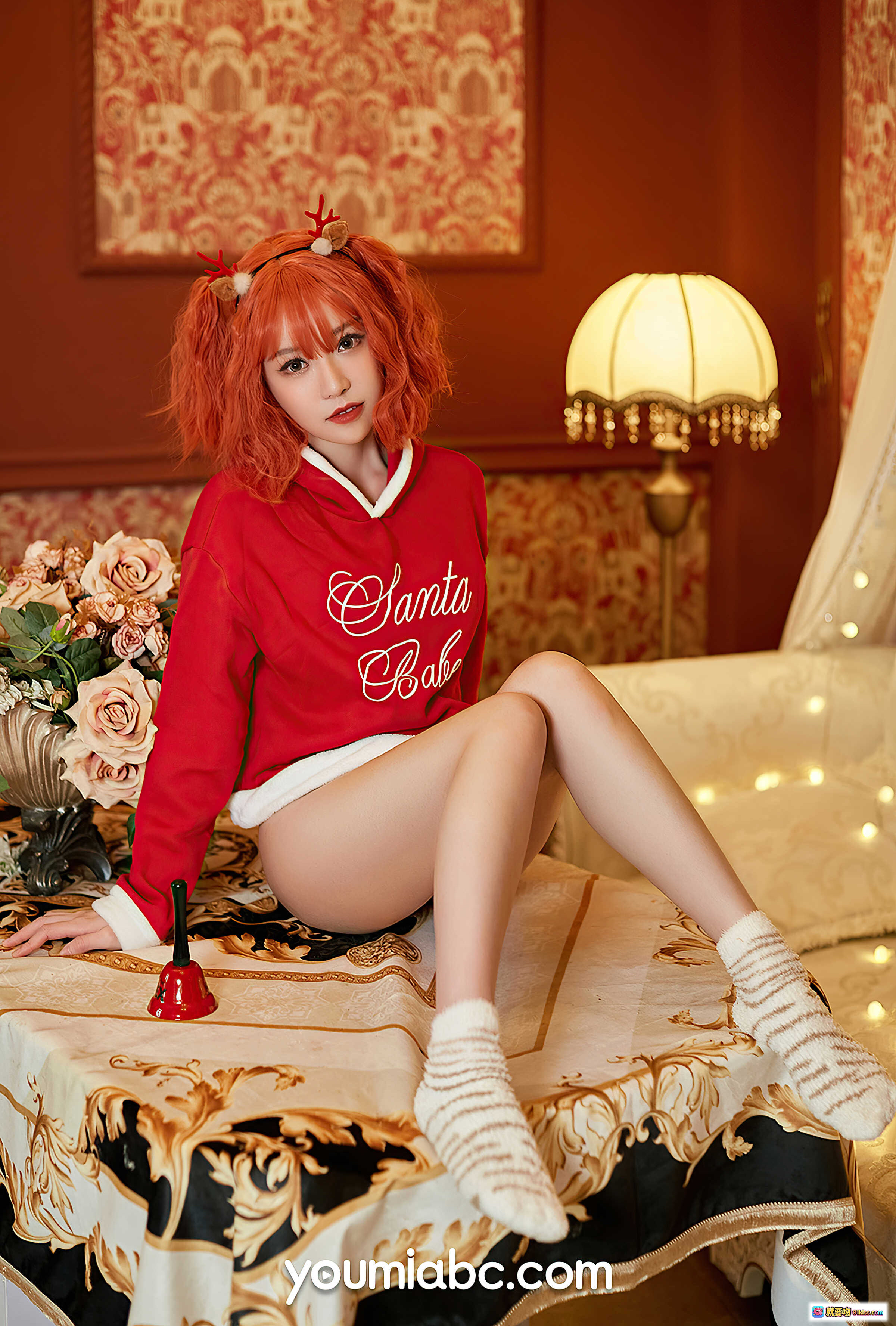 图片[7] - 圣诞主题写真 白亦Ada红发鹿角圣诞装 丝袜美腿 气球装饰 床榻拍摄 圣诞前奏曲 YouMi尤蜜 2020.12.25 - 就要吻