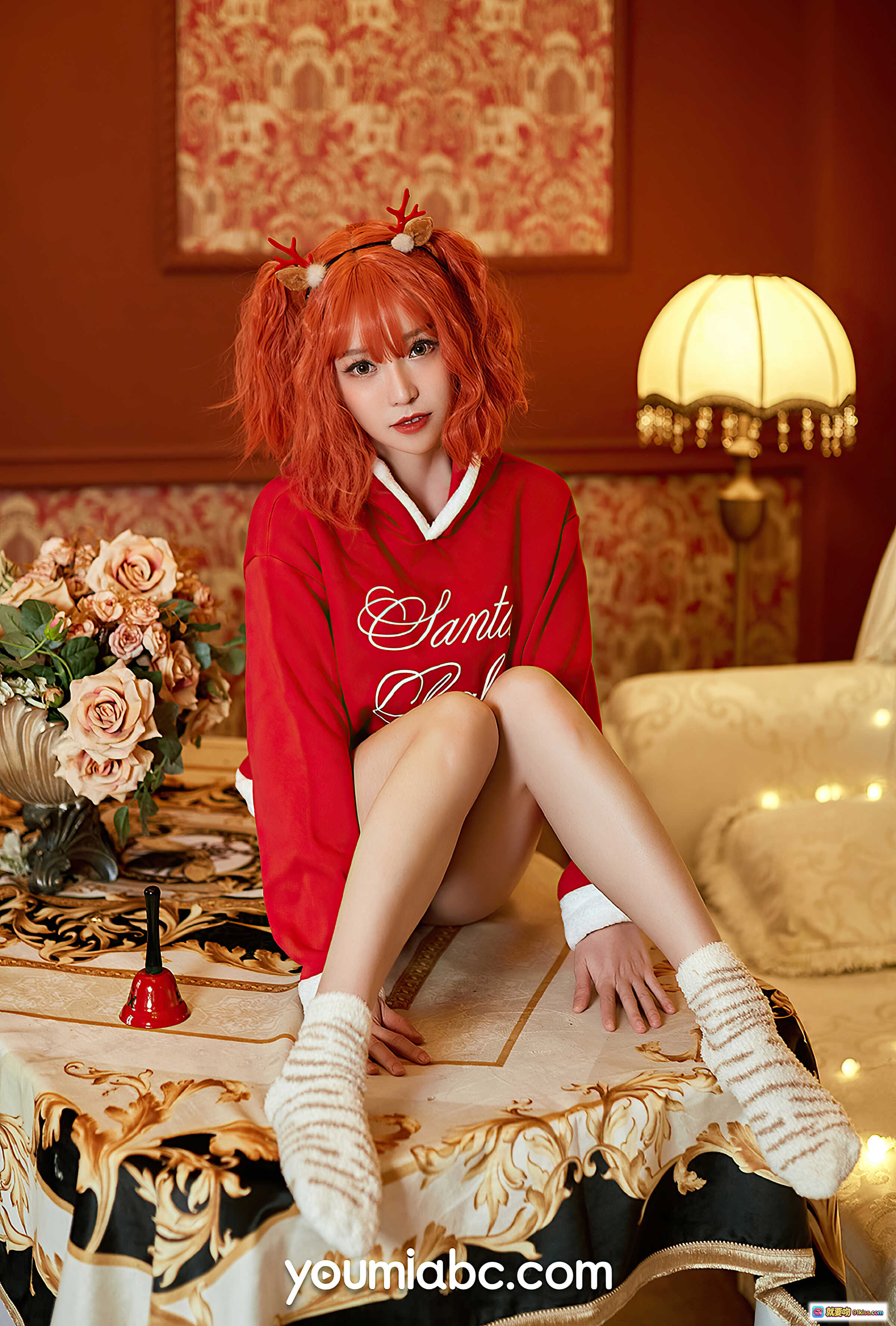图片[8] - 圣诞主题写真 白亦Ada红发鹿角圣诞装 丝袜美腿 气球装饰 床榻拍摄 圣诞前奏曲 YouMi尤蜜 2020.12.25 - 就要吻