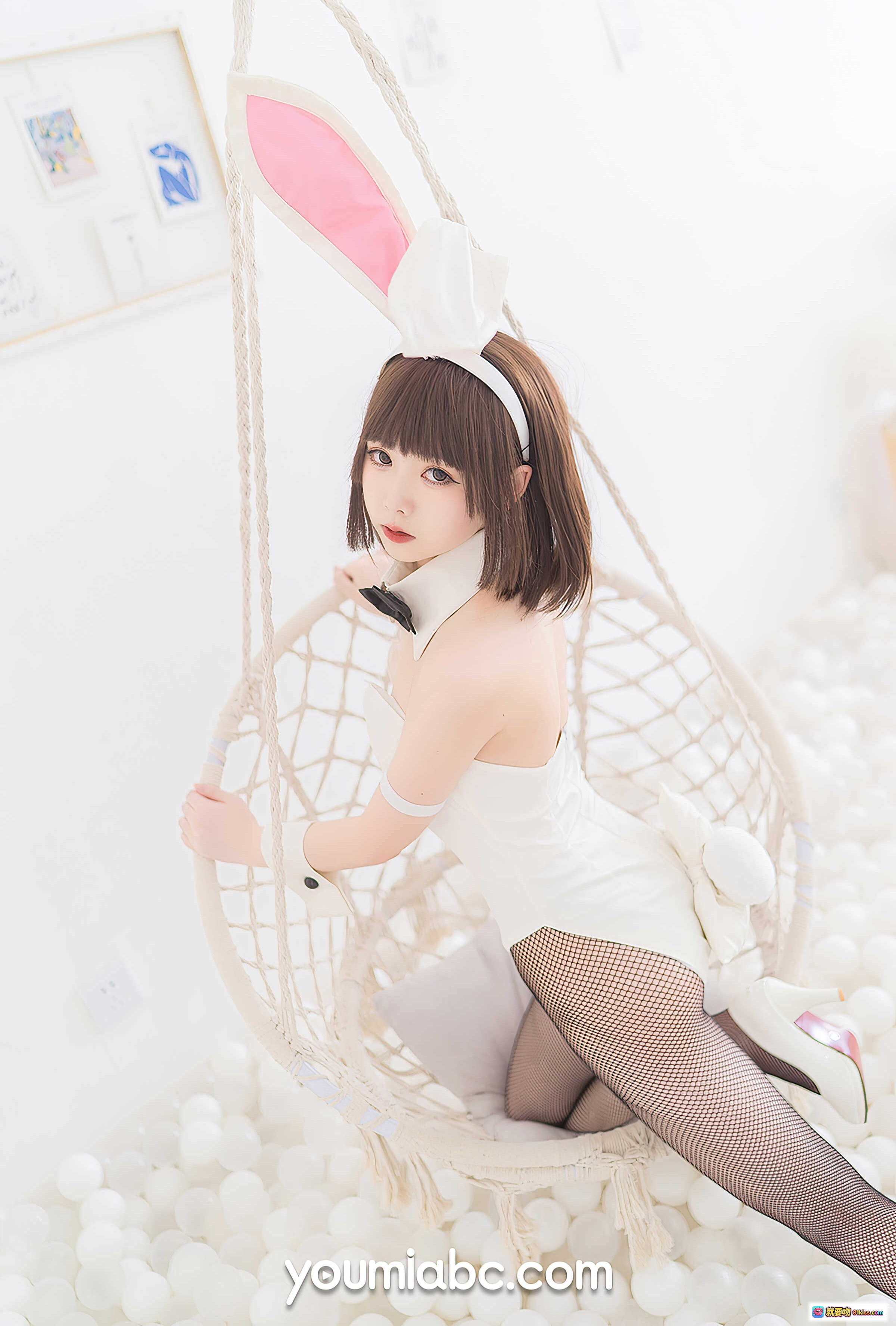 图片[5] - 兔女郎加藤惠cosplay写真 – 白色制服+黑丝美腿+粉色兔耳发箍 – YouMi尤蜜2020.12.18高清图集 - 就要吻