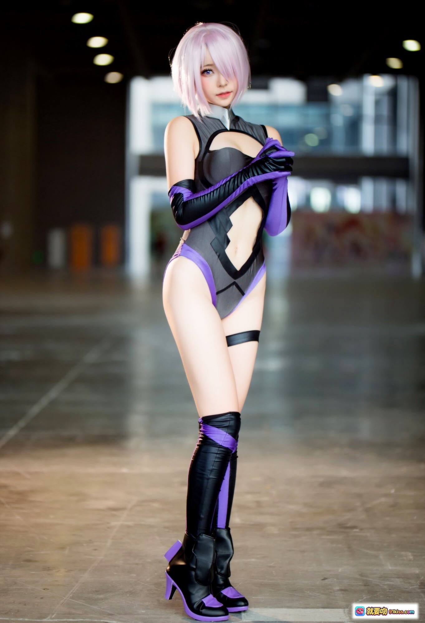 图片[6] - 菌烨tako NO.006 玛修·基列莱特 Cosplay 粉发少女 透明雨伞 紫色手套 黑灰制服 54P高清写真集 - 就要吻